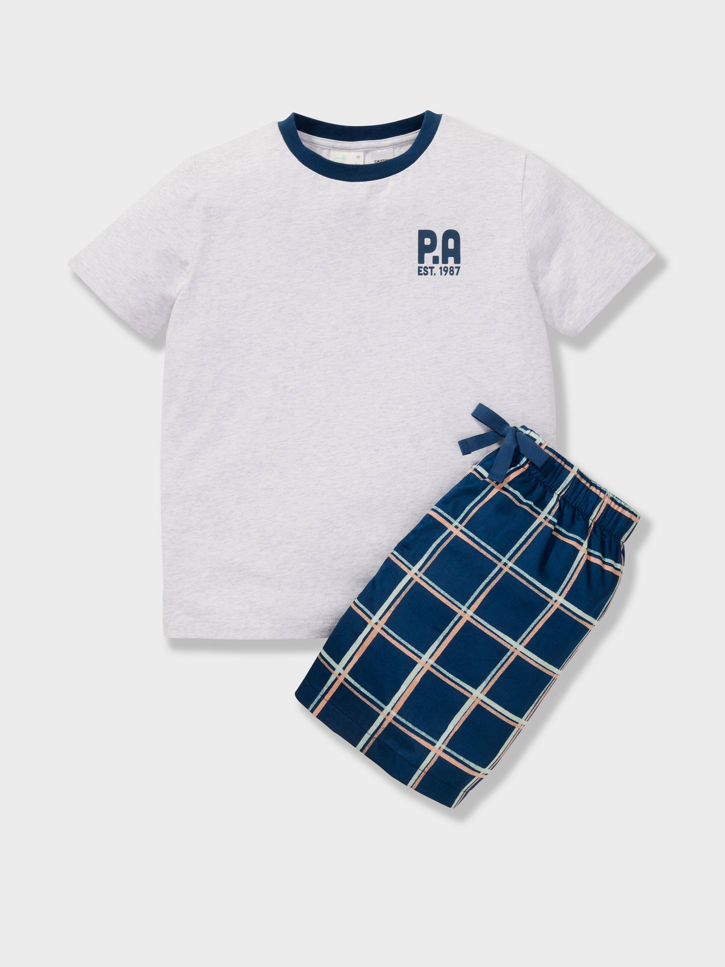 Boys Navy Windowpane Check Short Pj Set