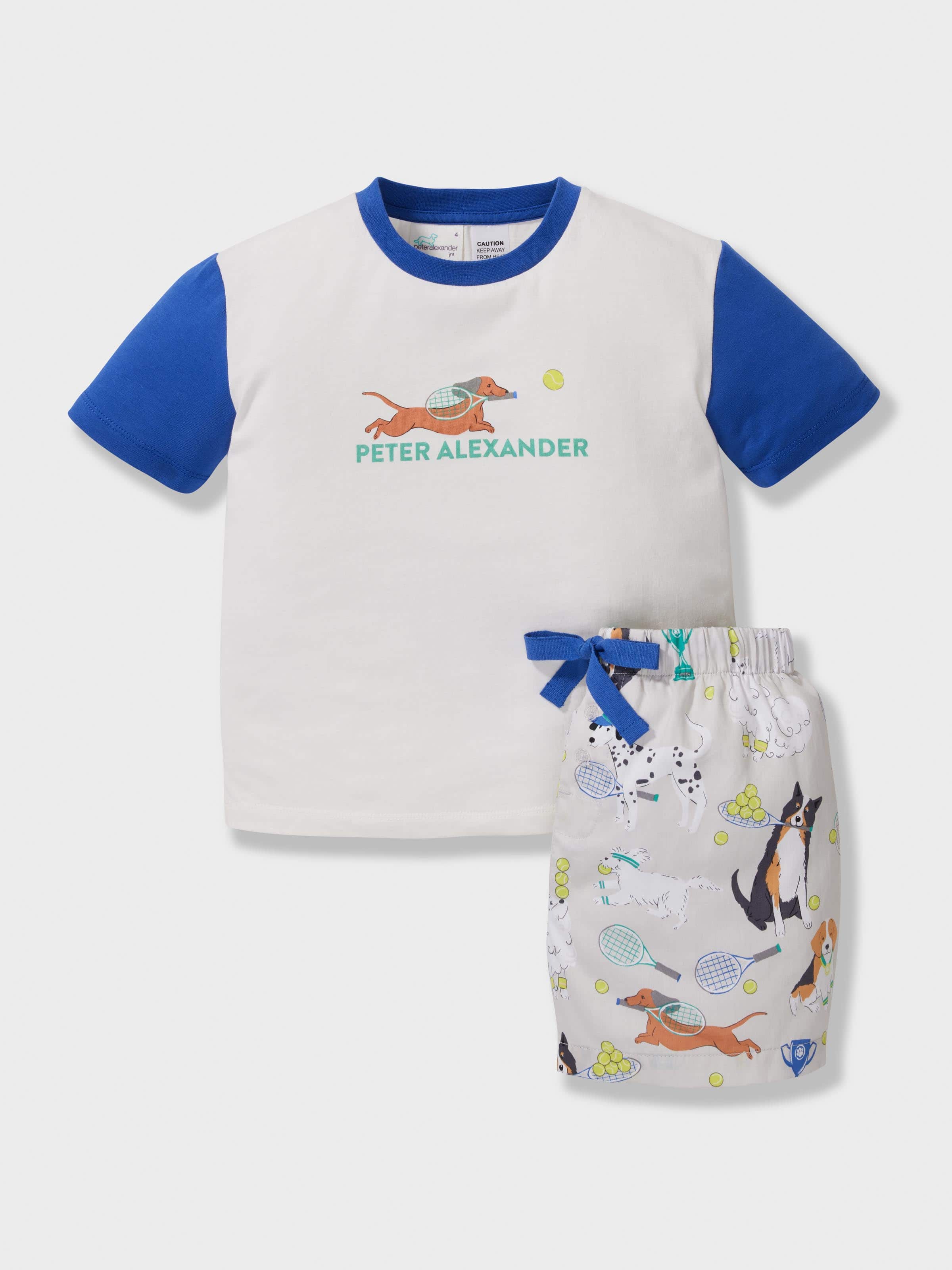 Jnr Boys 100 % Cotton Tennis Dogs Short Pj Set