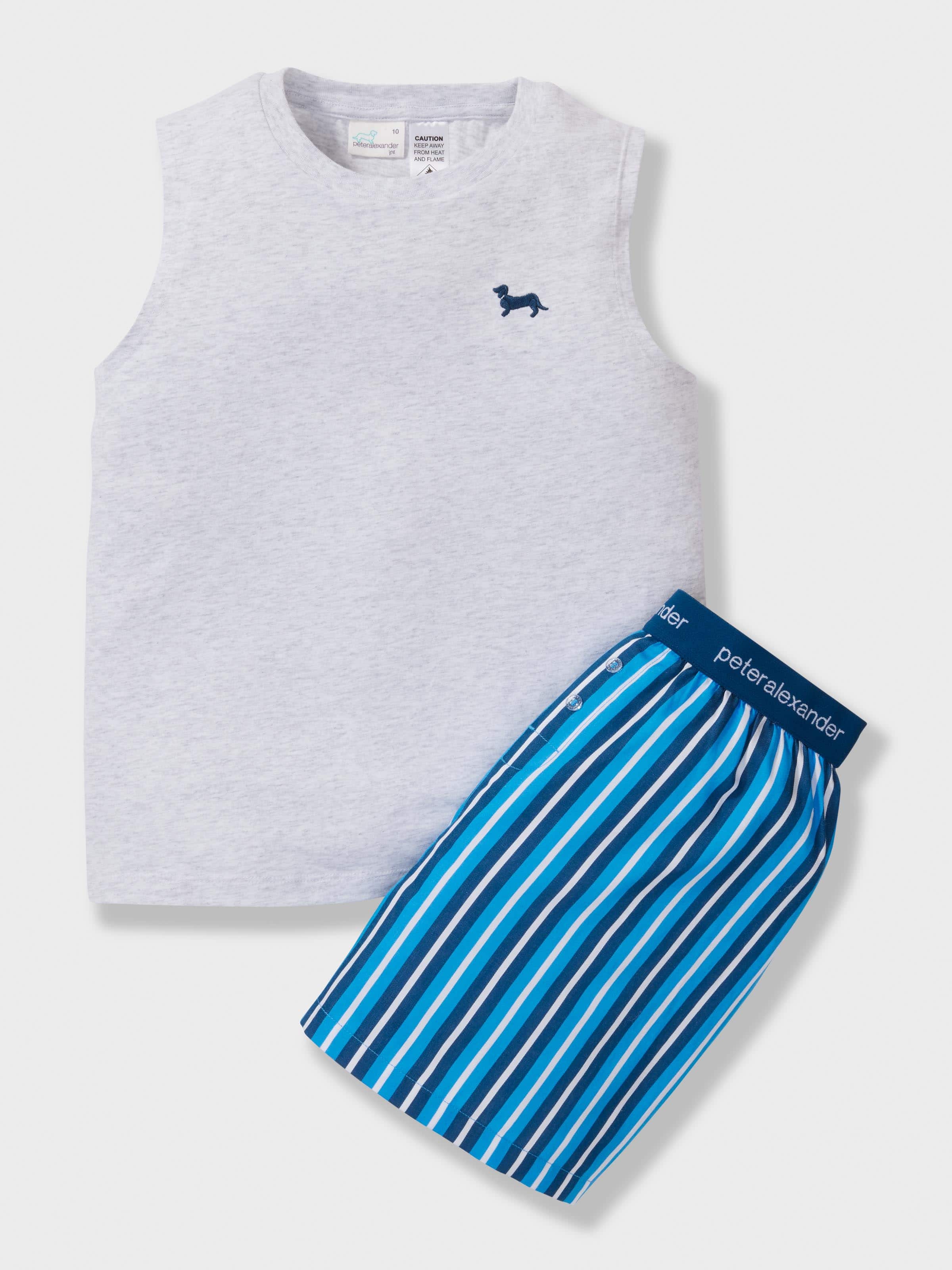 Boys 100% Cotton Striped Boxer Short Pj Set