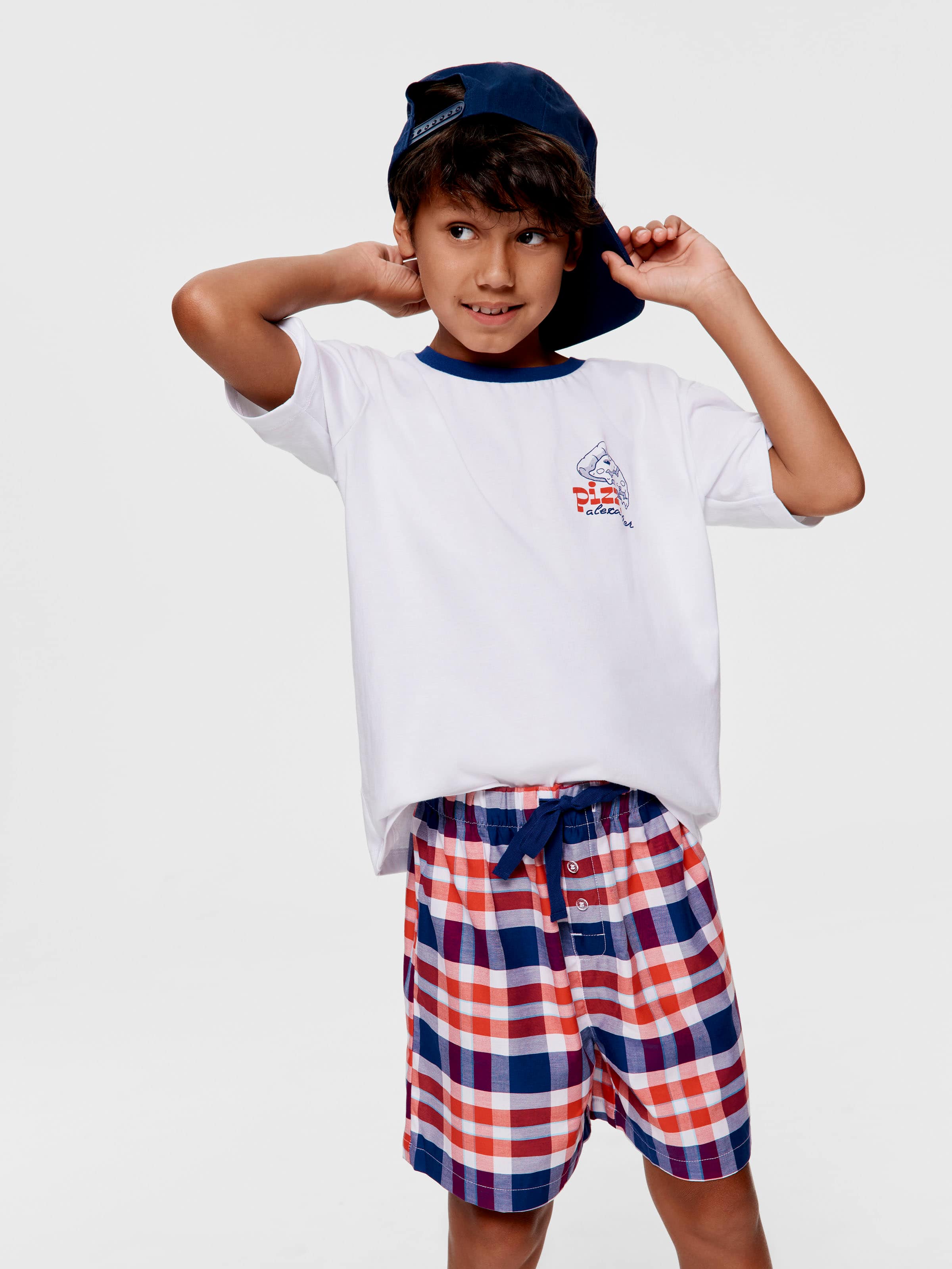 Boys 100% Cotton Pizza Check Short Pj Set