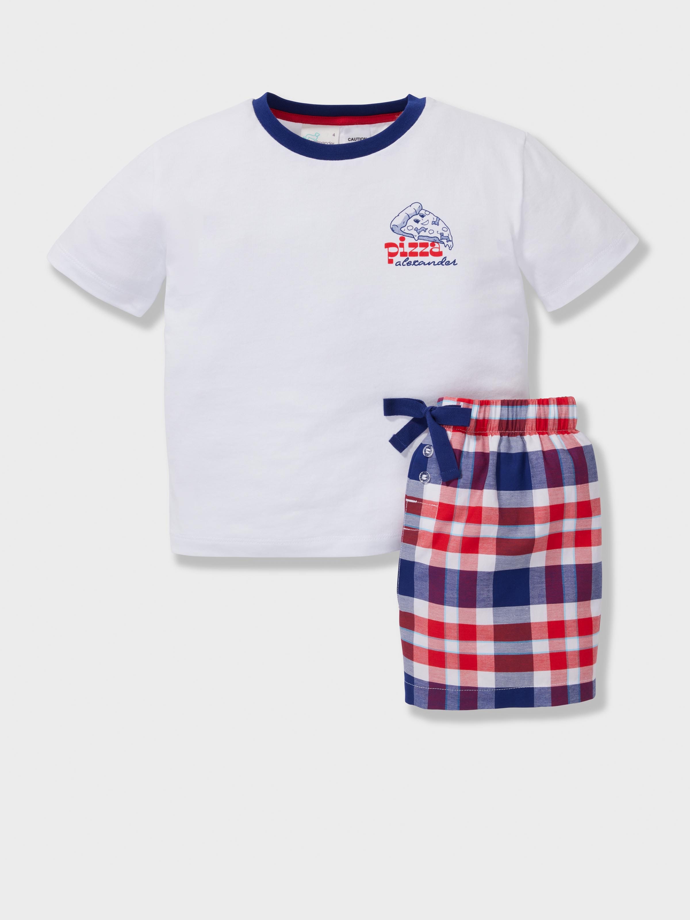 Jnr Boys 100% Cotton Pizza Check Short Pj Set