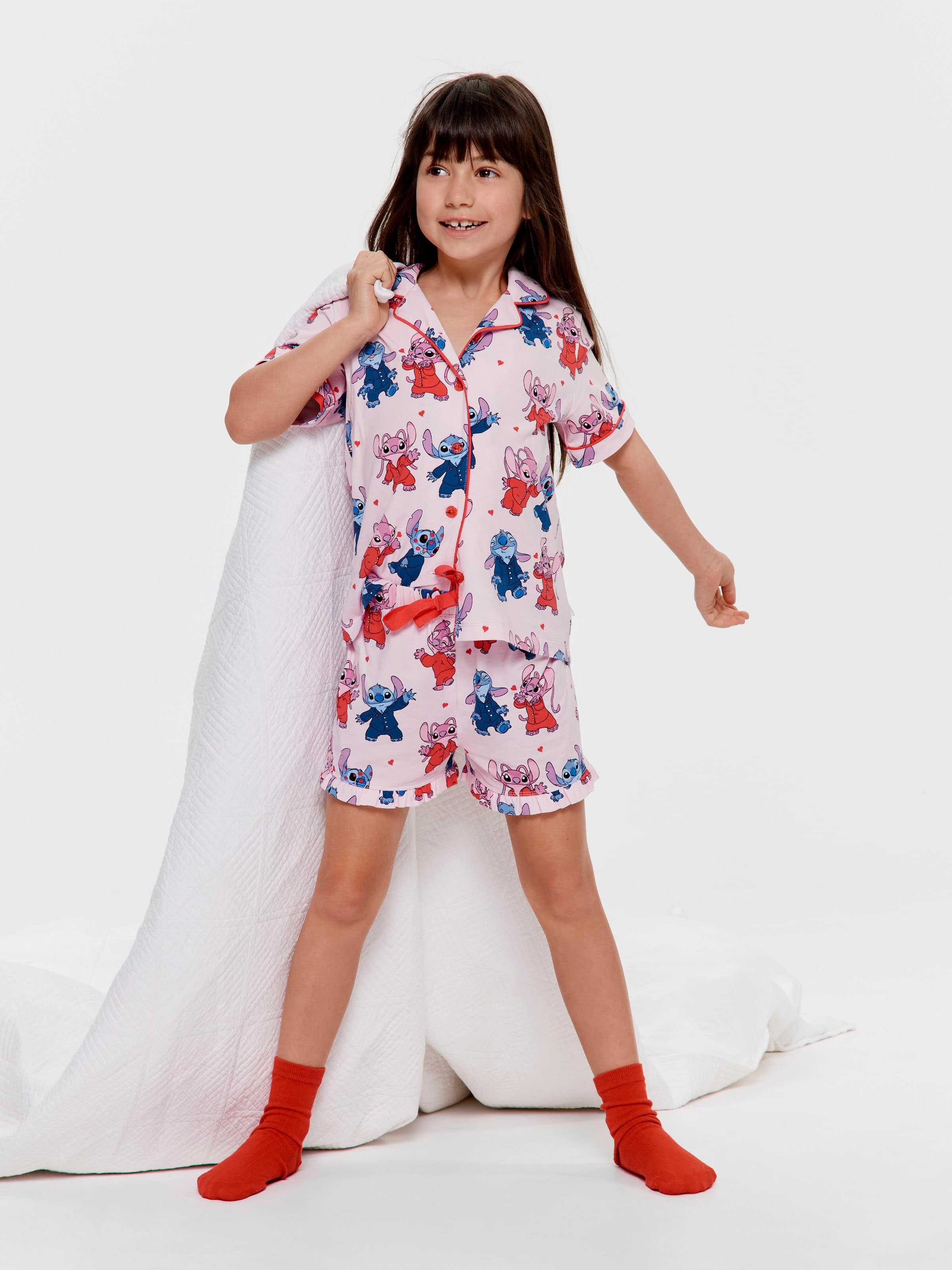 Jnr Girls Disney Stitch & Angel Classic Shortie Pj Set