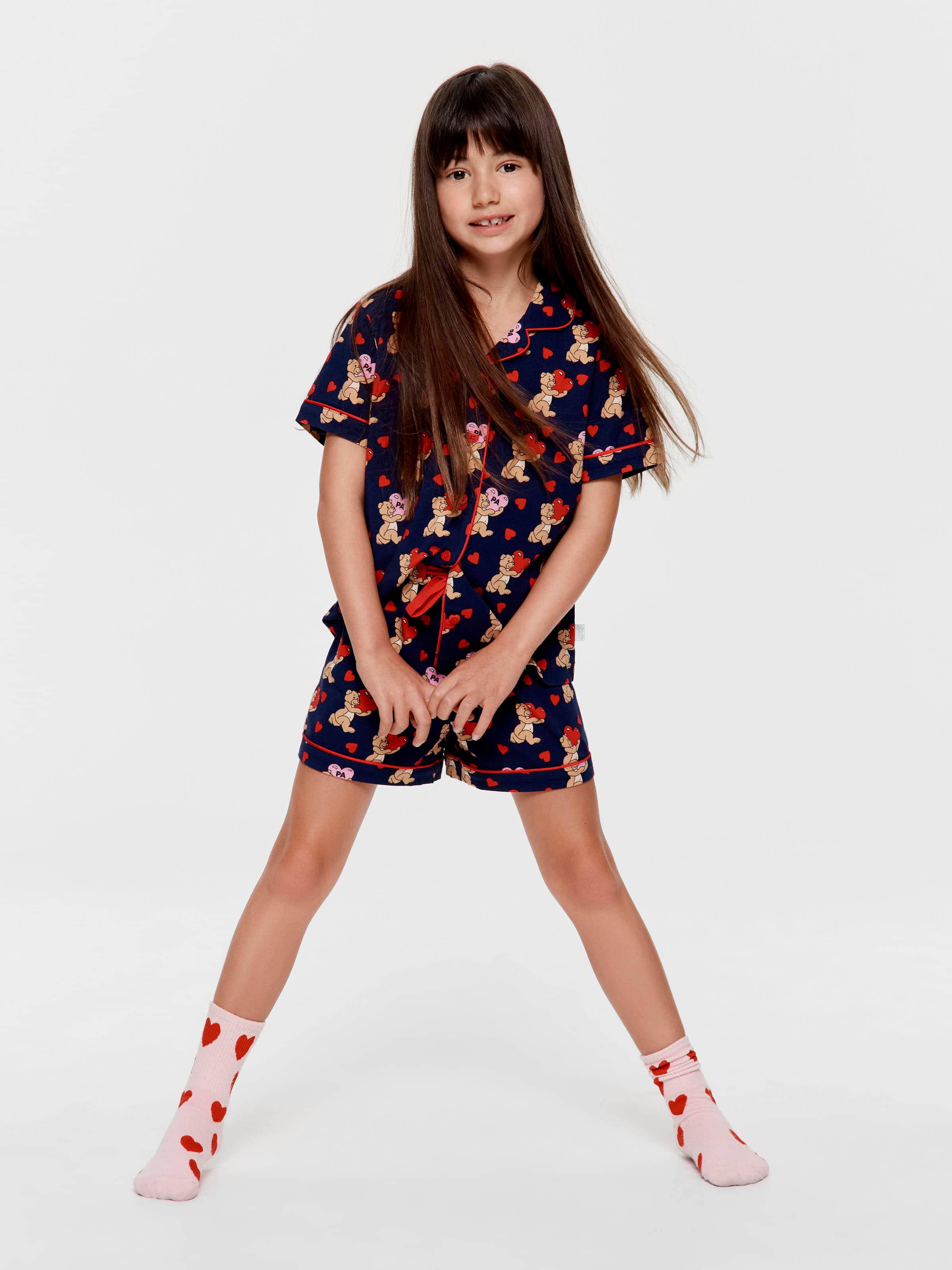 Jnr Girls Teddy Bear Hearts Classic Shorite Pj Set