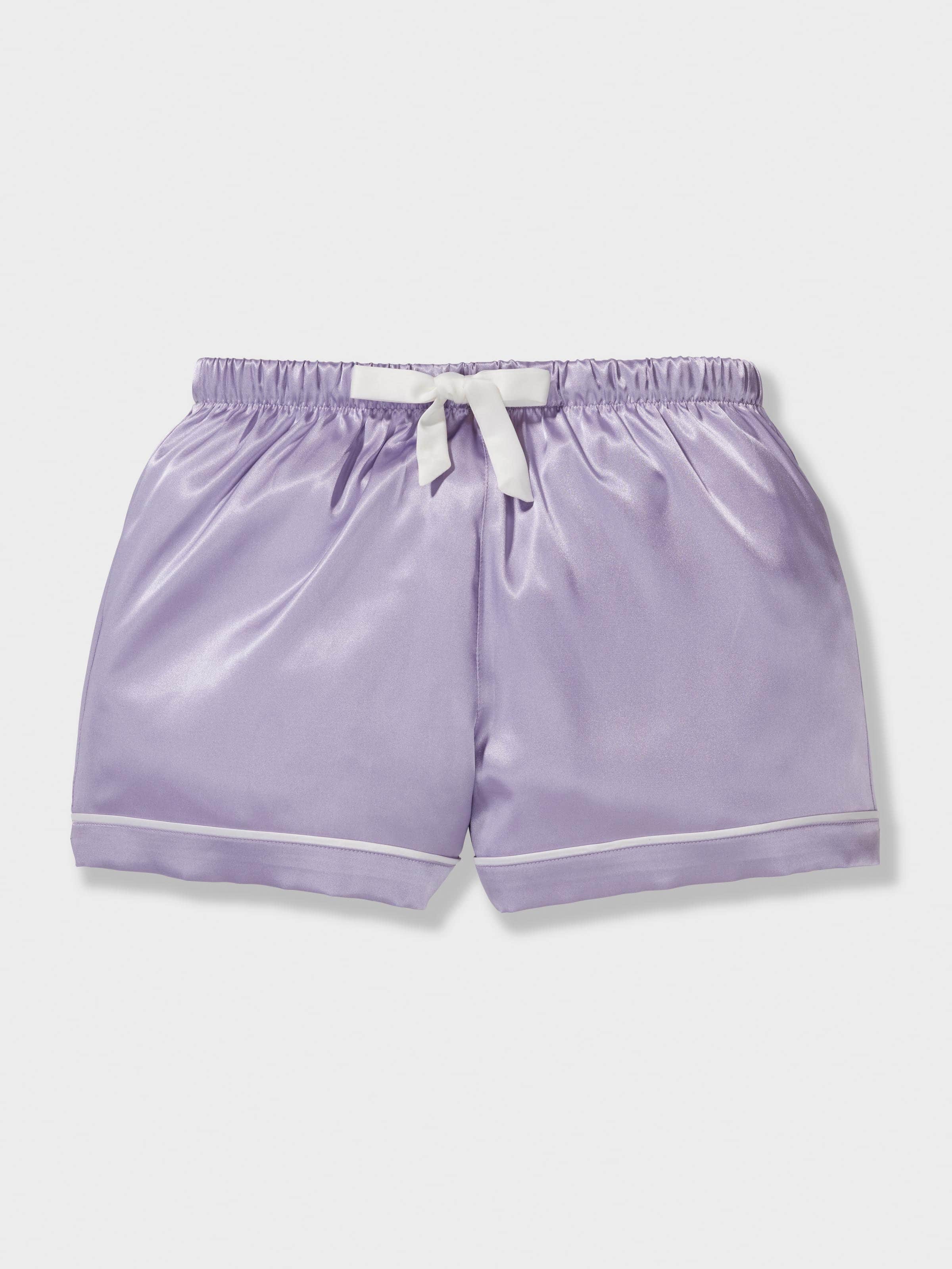 Girls Lavender Satin Classic Shortie Pj Set