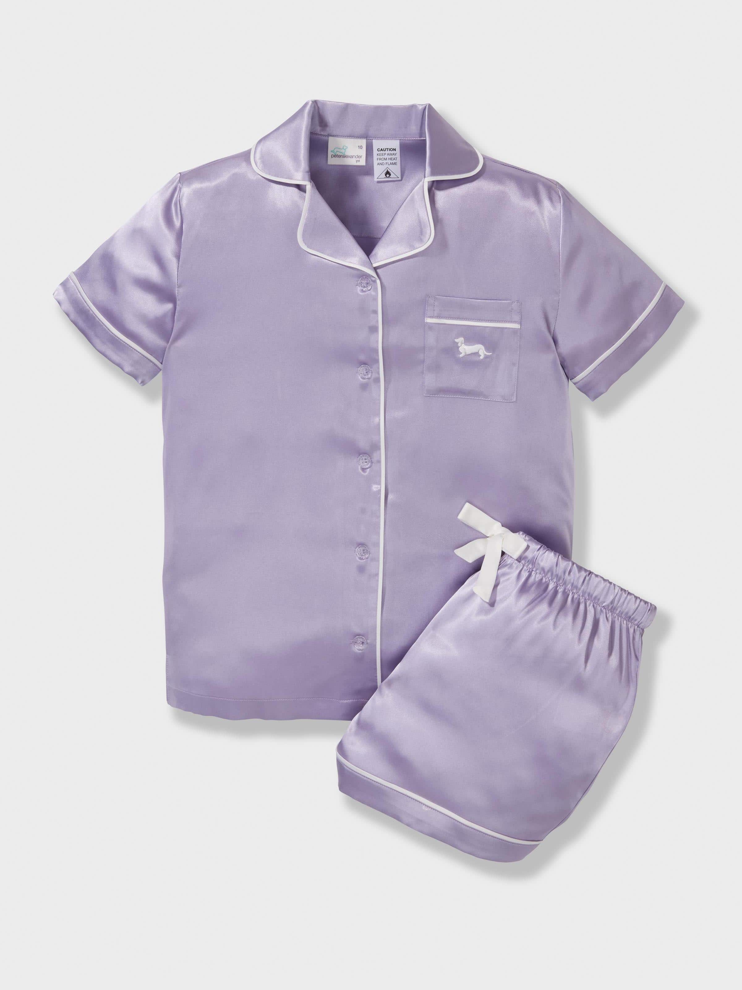 Girls Lavender Satin Classic Shortie Pj Set
