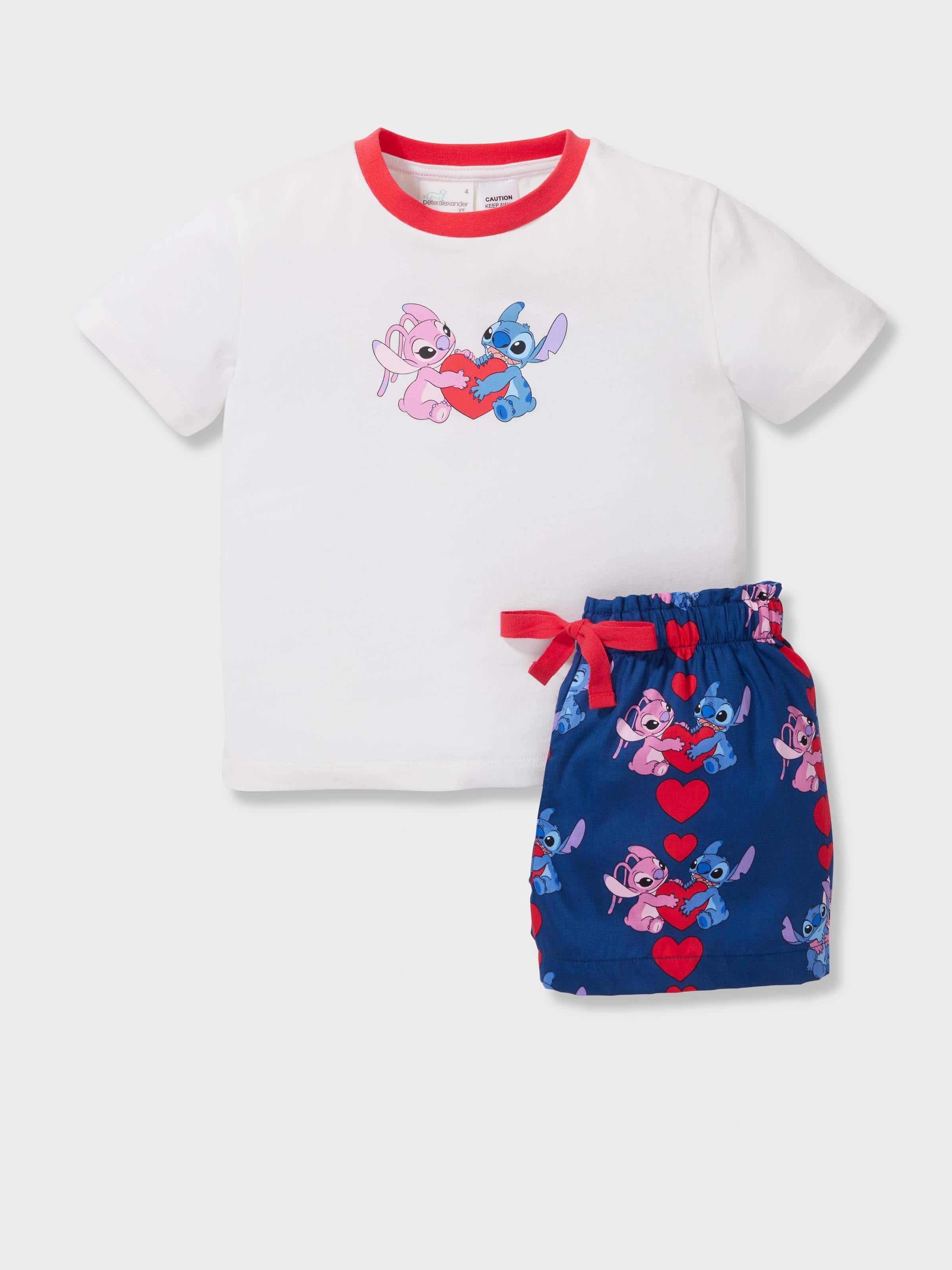 Jnr Girls Disney Stitch & Angel 100% Cotton Short Pj Set