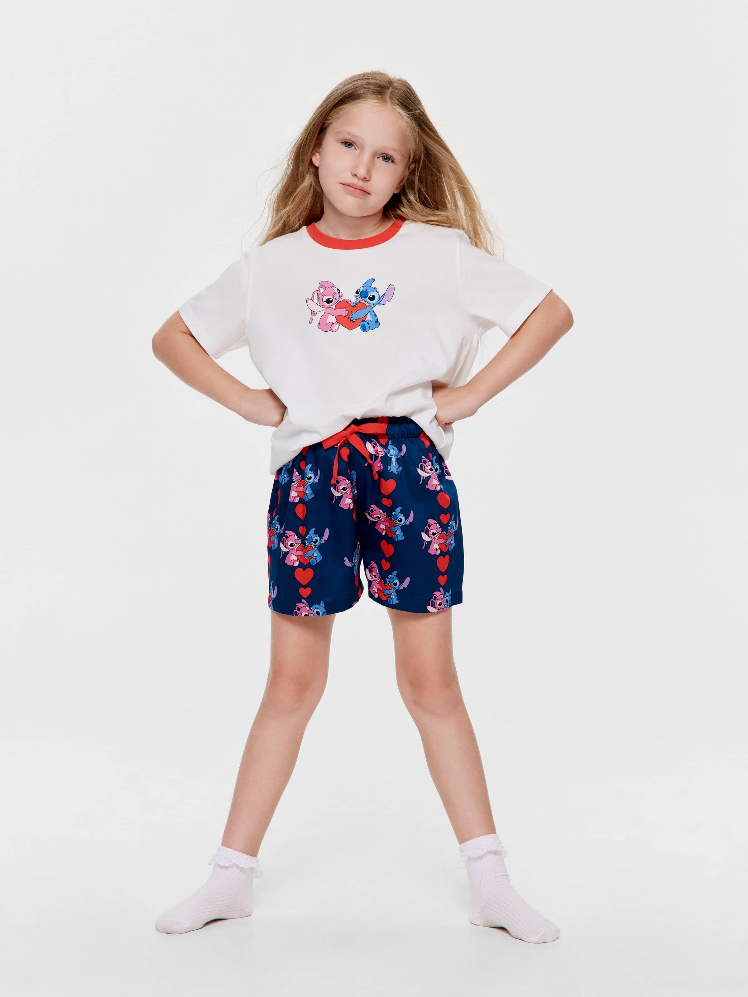 Girls Disney Stitch & Angel 100% Cotton Short Pj Set