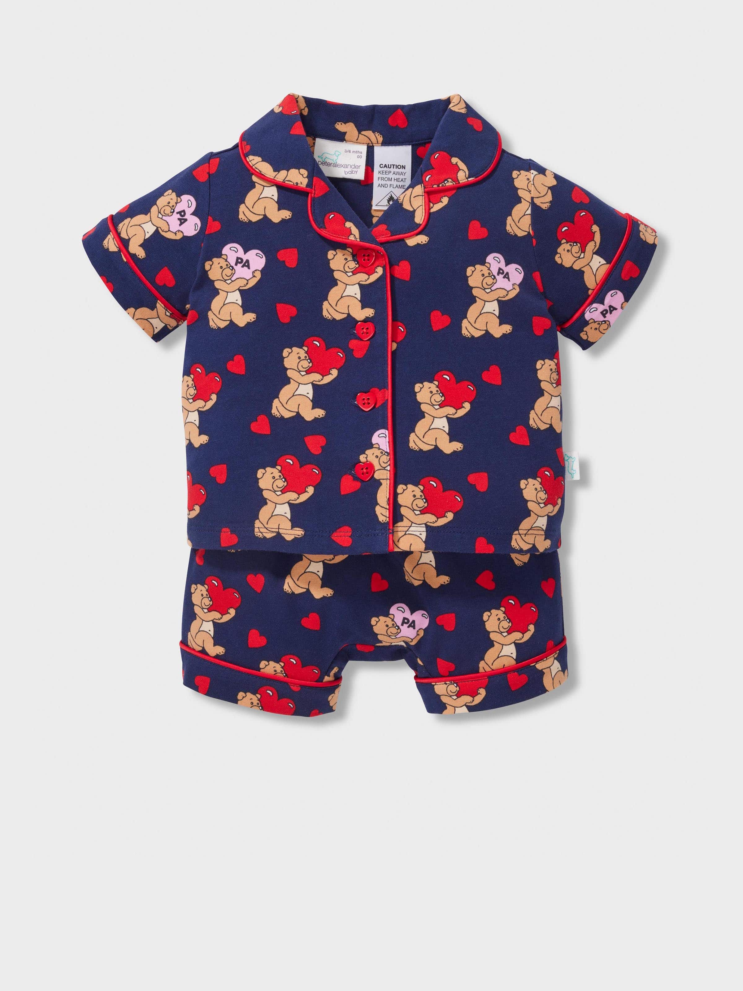 Baby Girl Teddy Bear Hearts Classic Shortie Pj Set