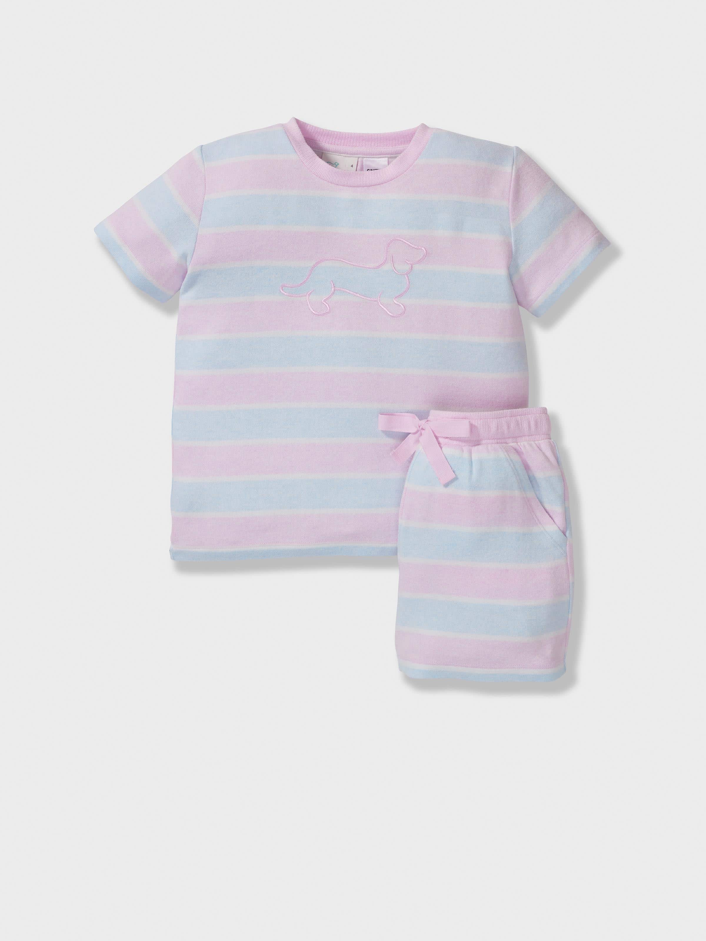 Jnr Girls Pastel Stripes Short Fuzzy Pj Set