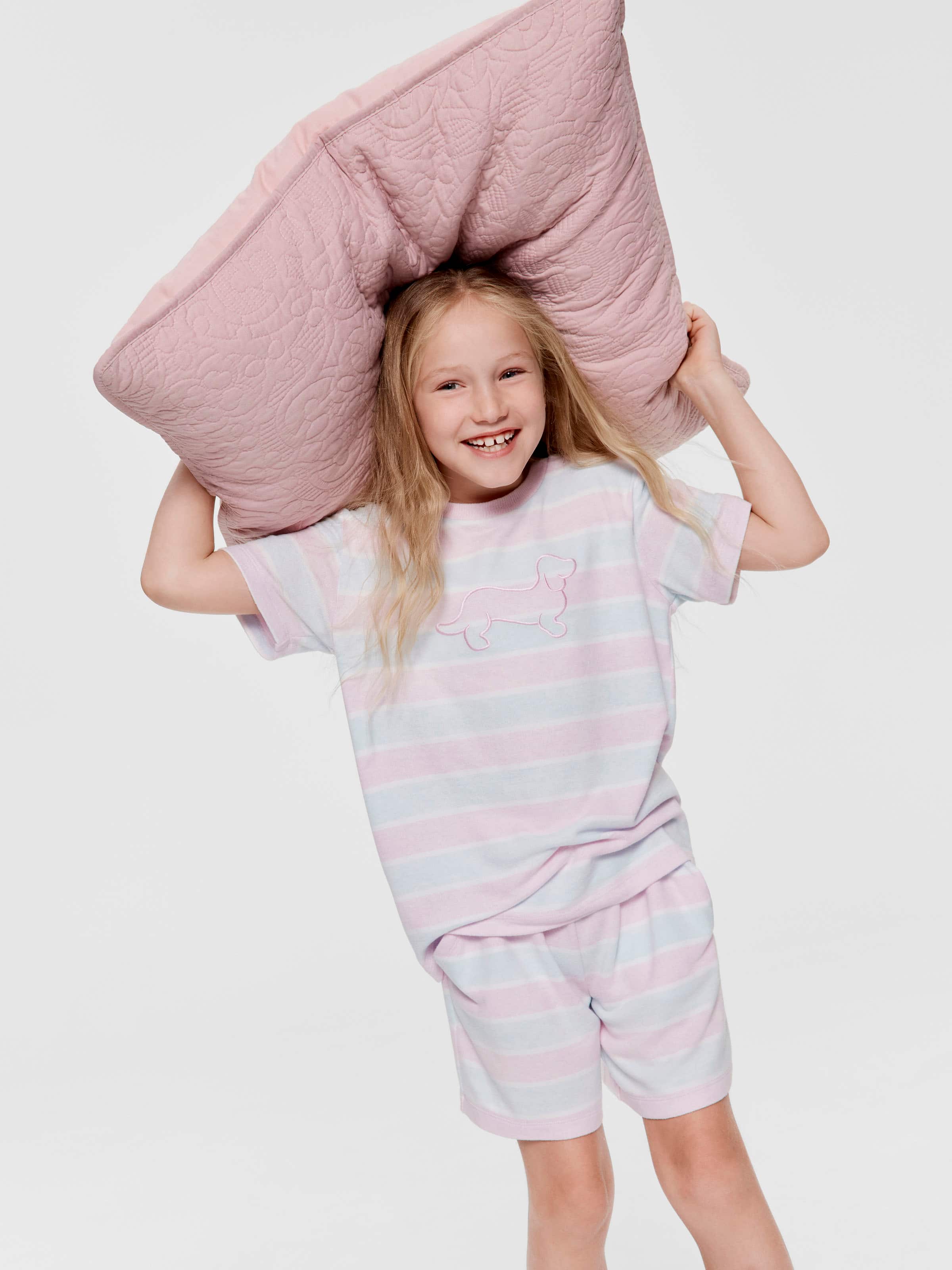 Girls Pastel Stripes Short Fuzzy Pj Set