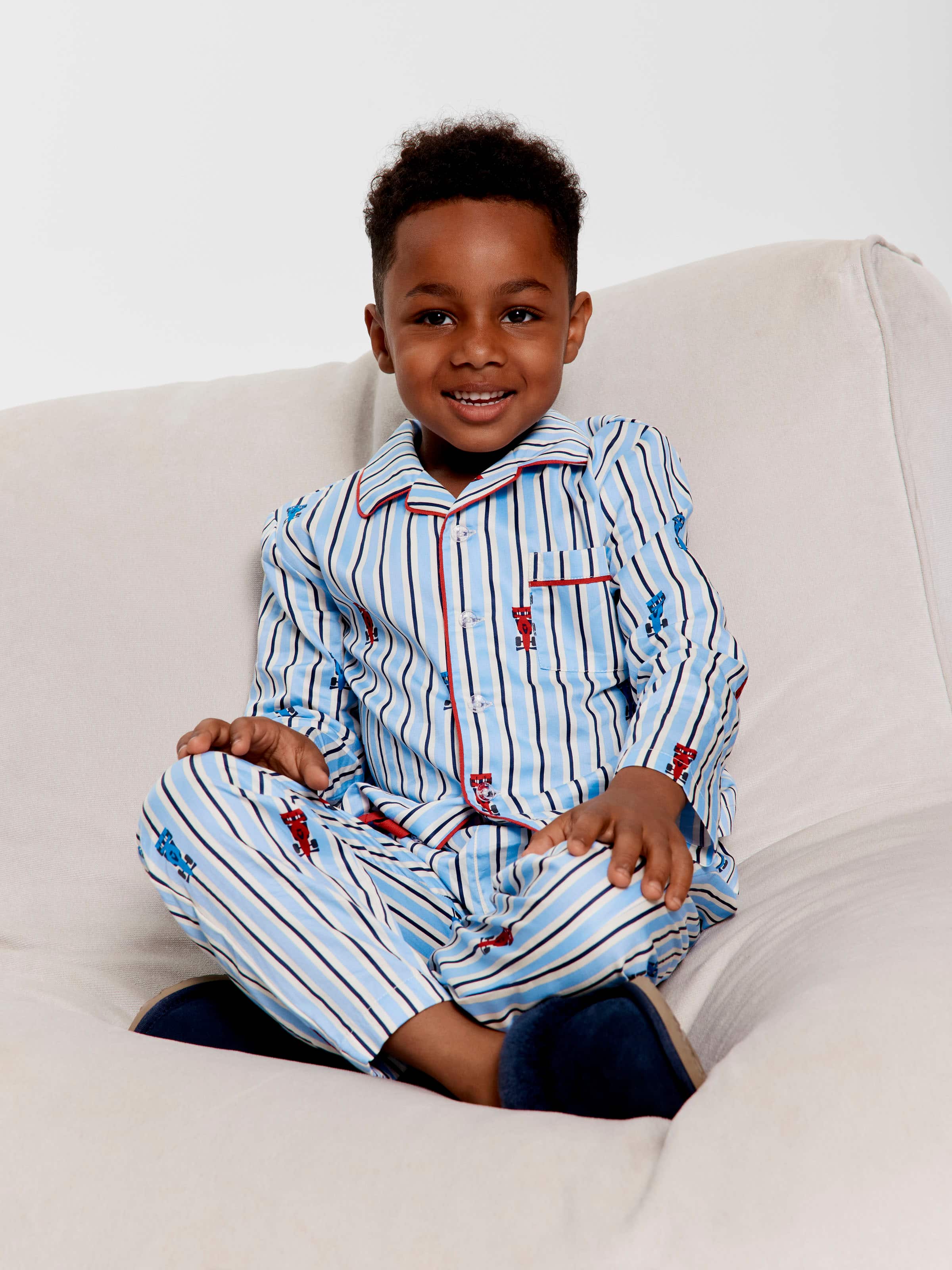 Jnr Boys Racing Stripes 100% Cotton Classic Long Pj Set