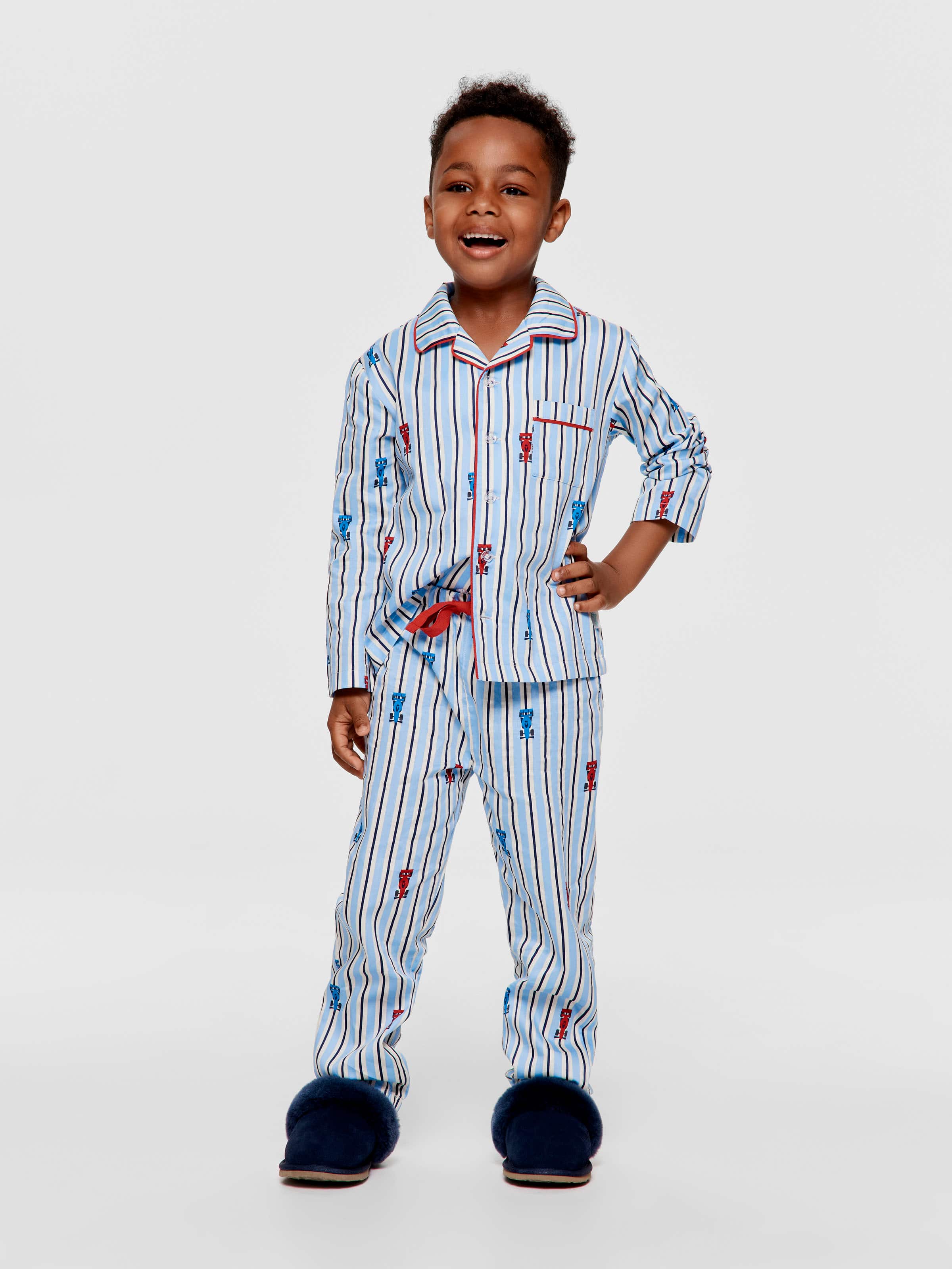 Jnr Boys Racing Stripes 100% Cotton Classic Long Pj Set