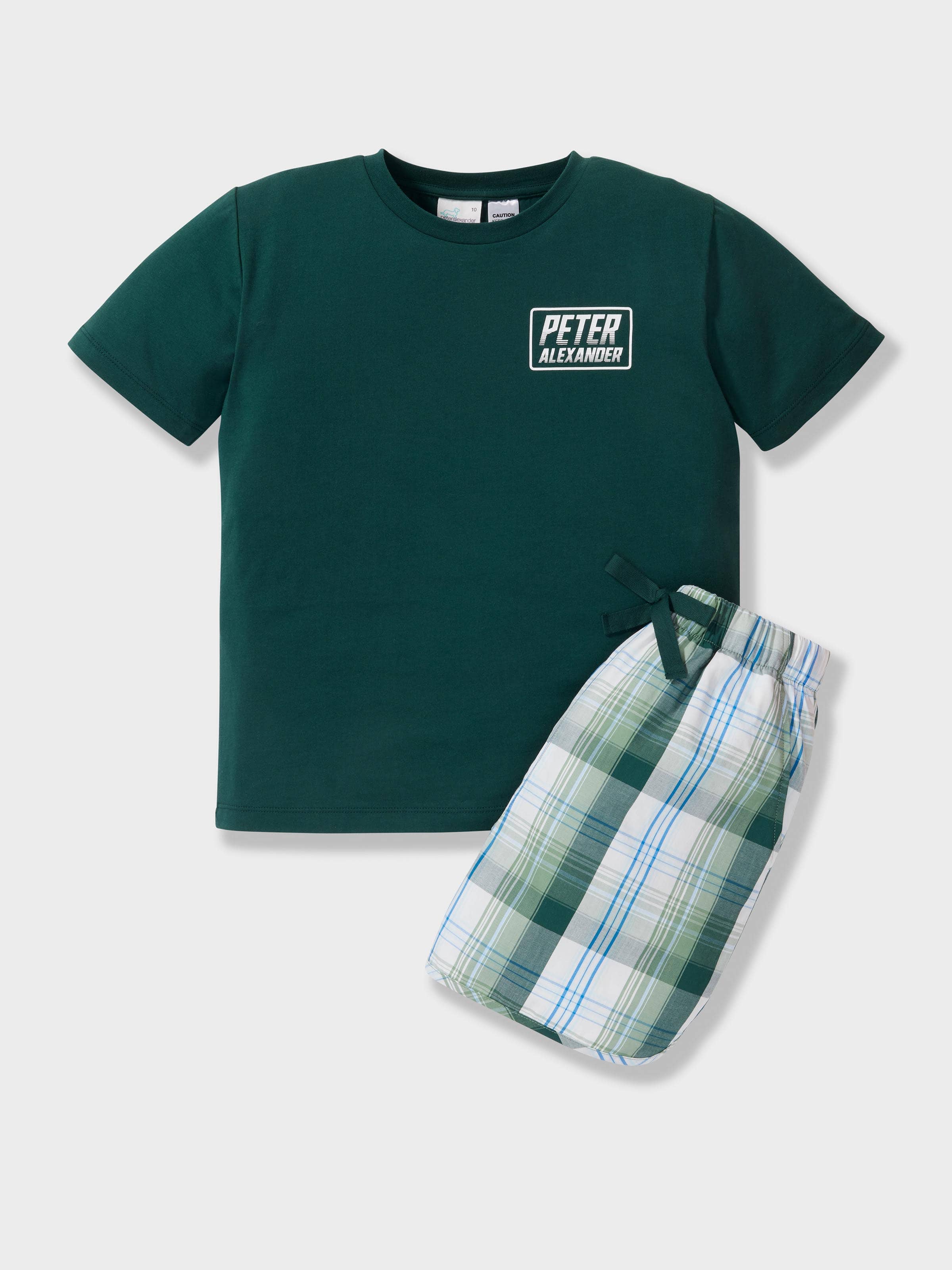 Boys Green Check 100% Cotton Short Pj Set