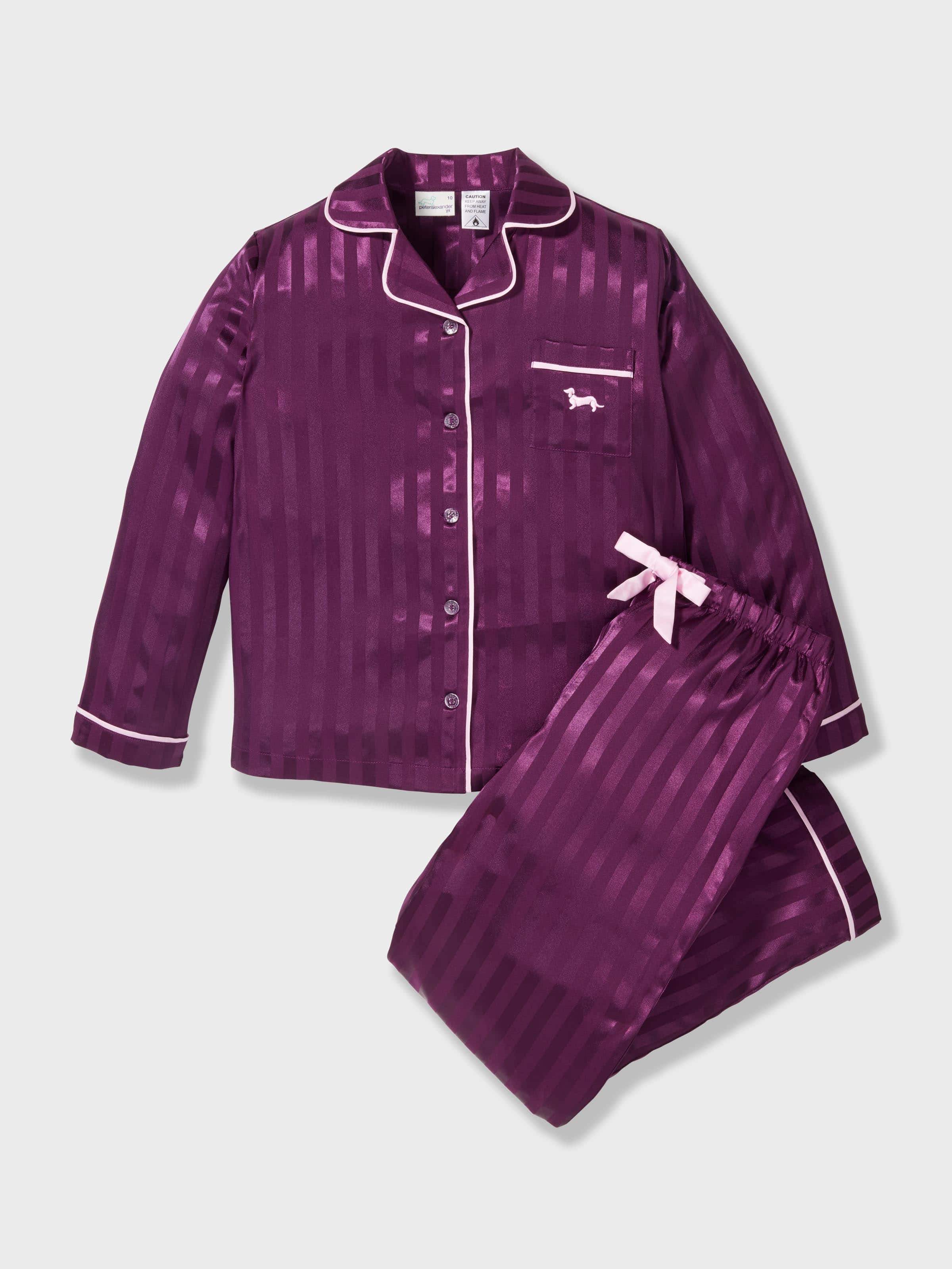 Girls Plum Satin Long Classic Pj Set