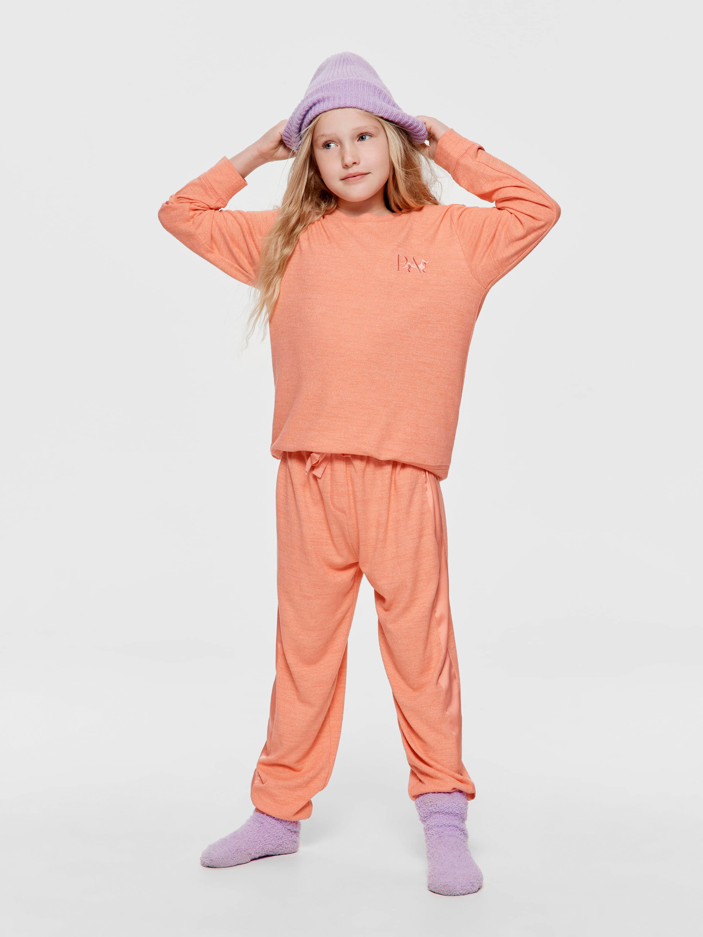 Girls Melon Fuzzy Long Pj Set