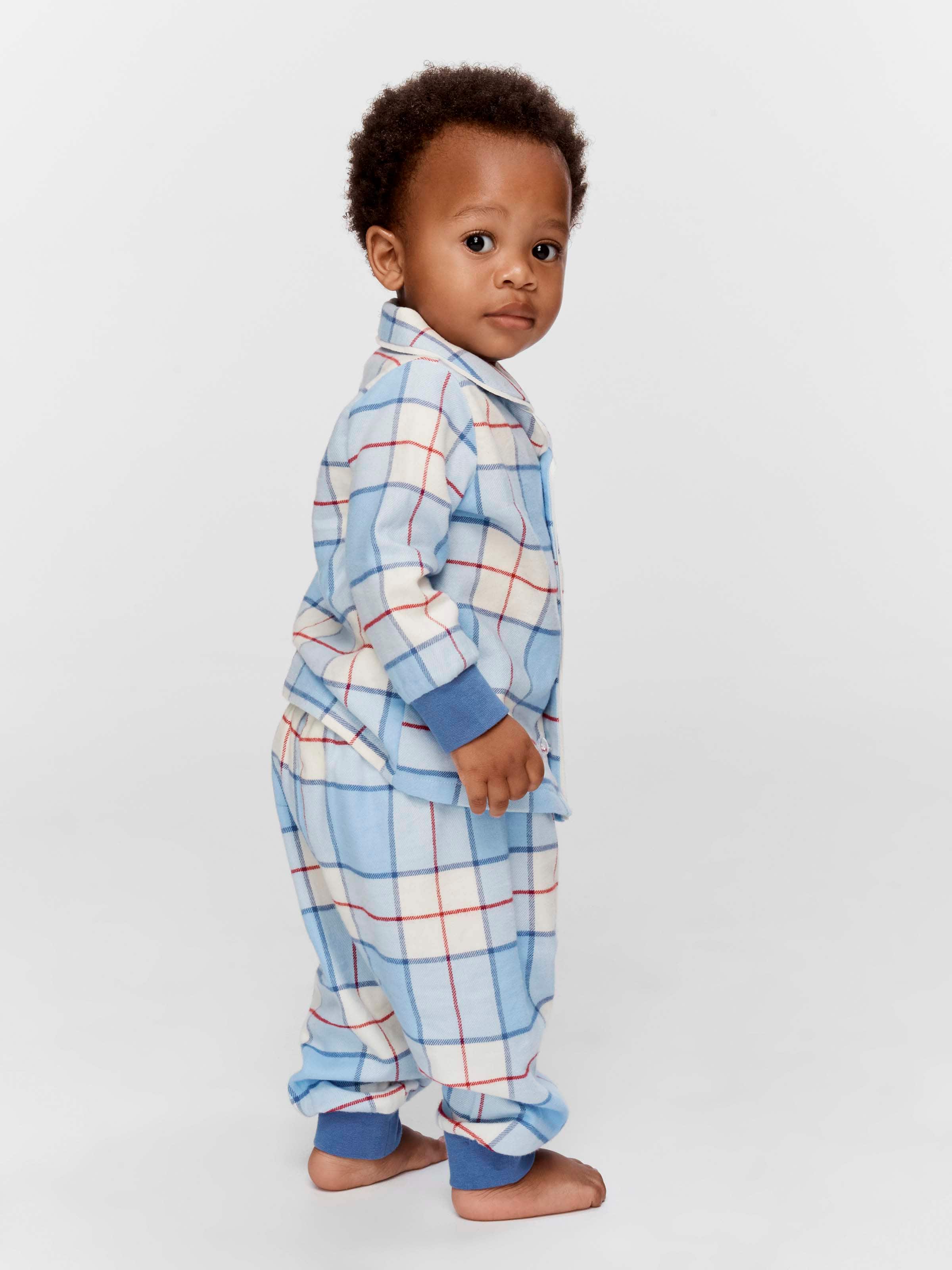 Baby Blue Check 100% Cotton Classic Pj Set