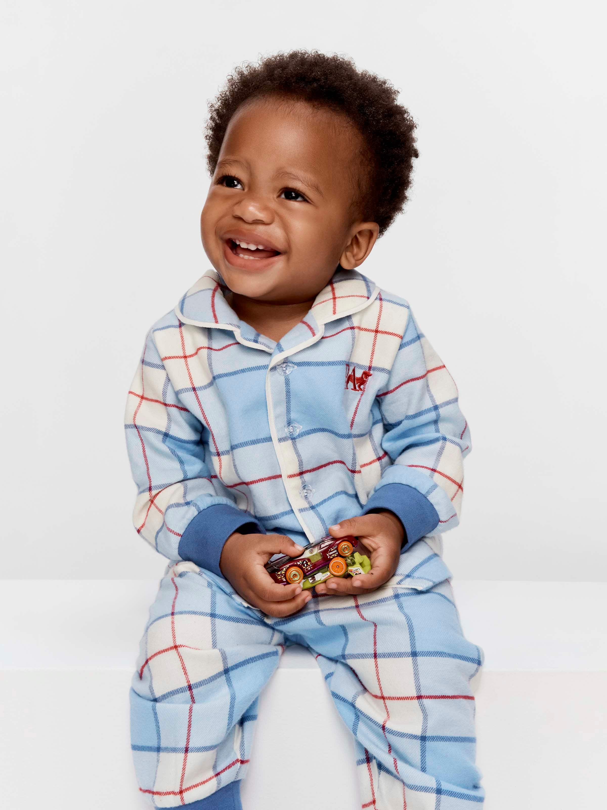 Baby Blue Check 100% Cotton Classic Pj Set
