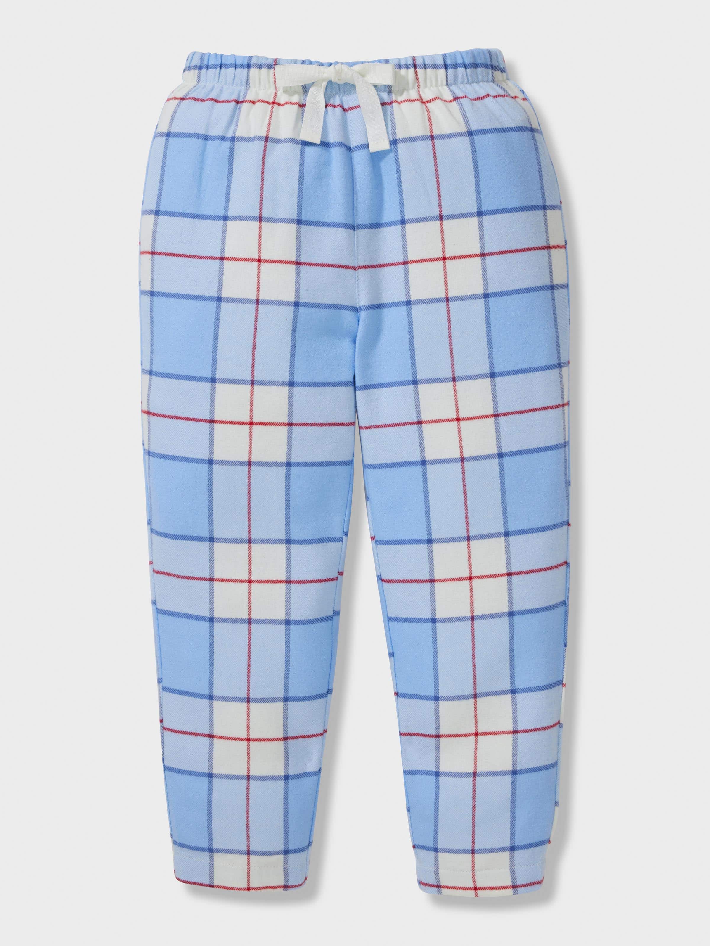 Jnr Kids Blue Check 100% Cotton Long Classic Pj Set