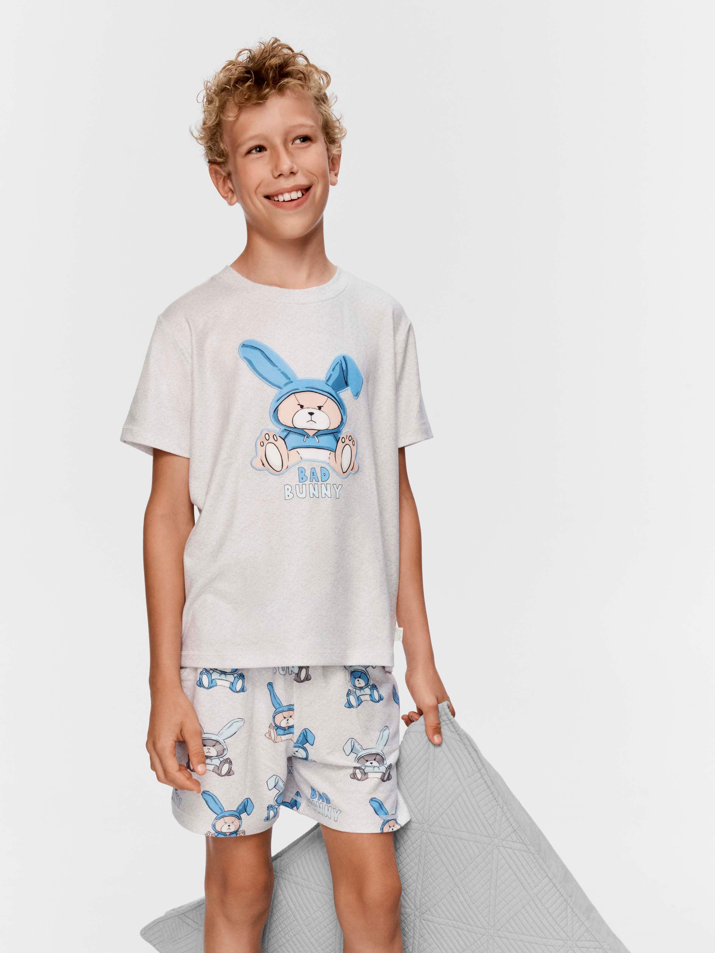 Boys Bad Bunny Plush Short Pj Set
