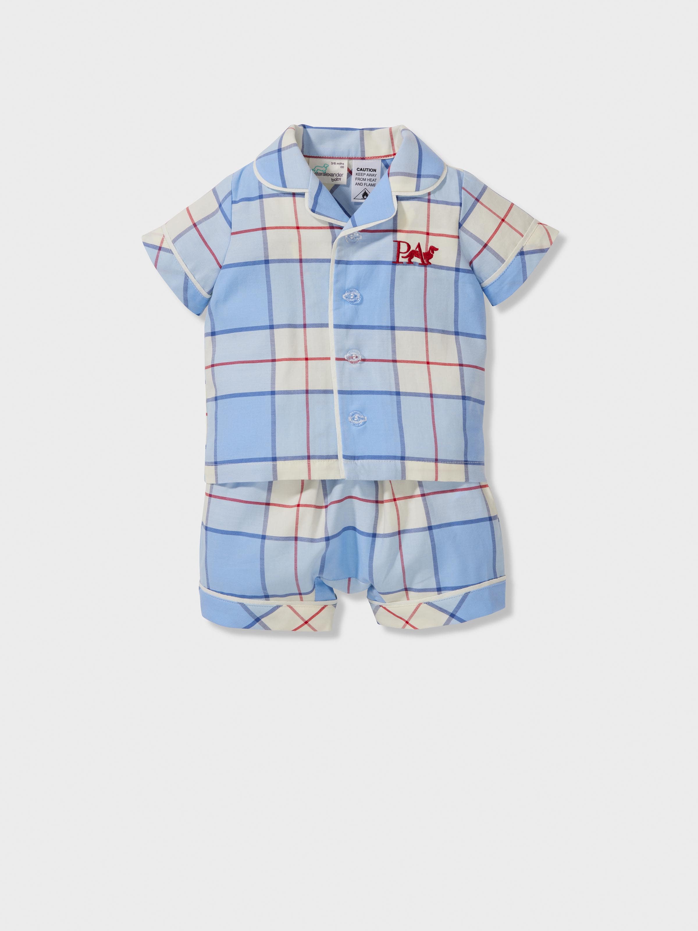 Baby Blue Check 100% Cotton Short Classic Pj Set