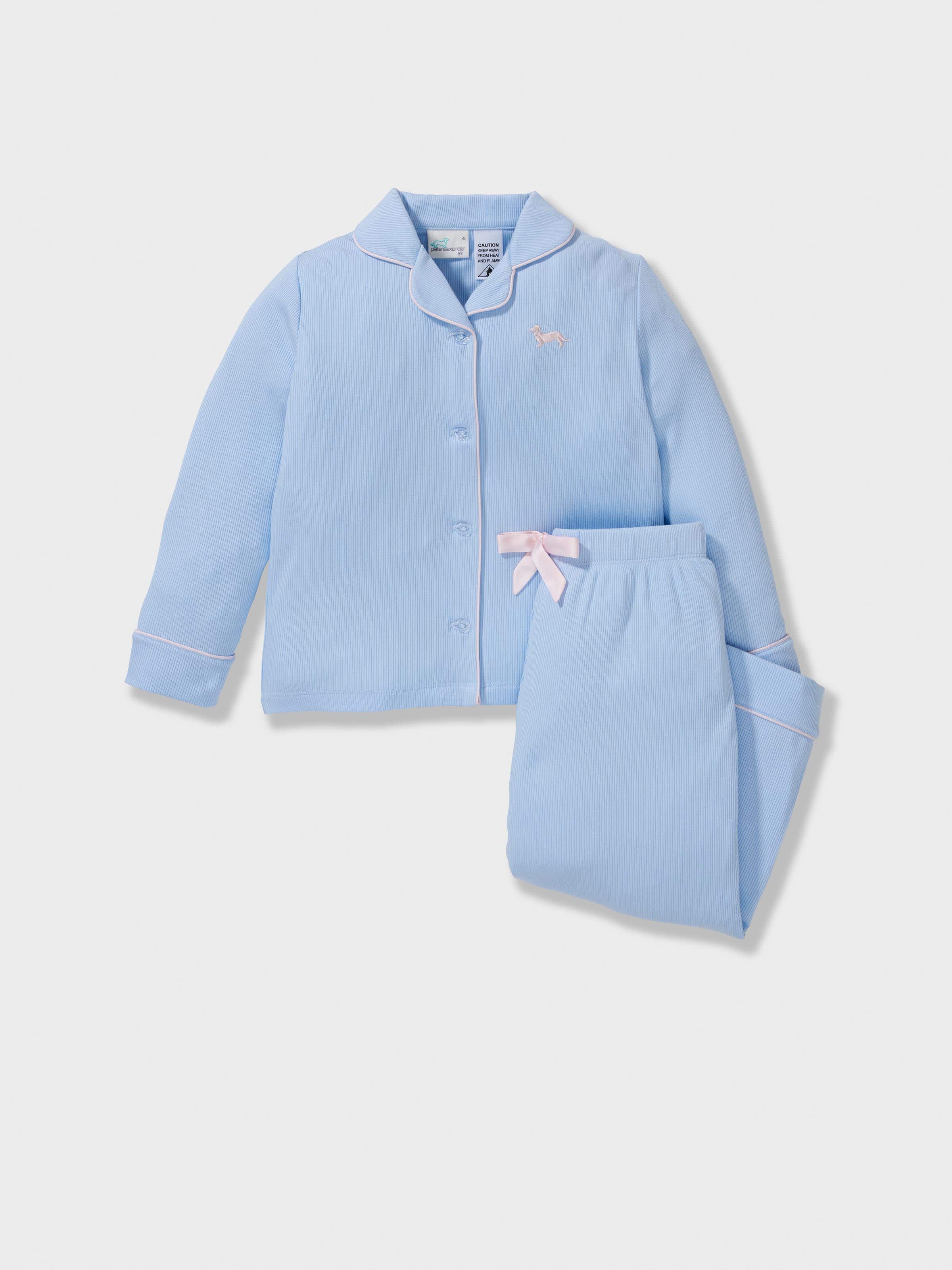 Jnr Girls Blue Rib Long Classic Pj Set
