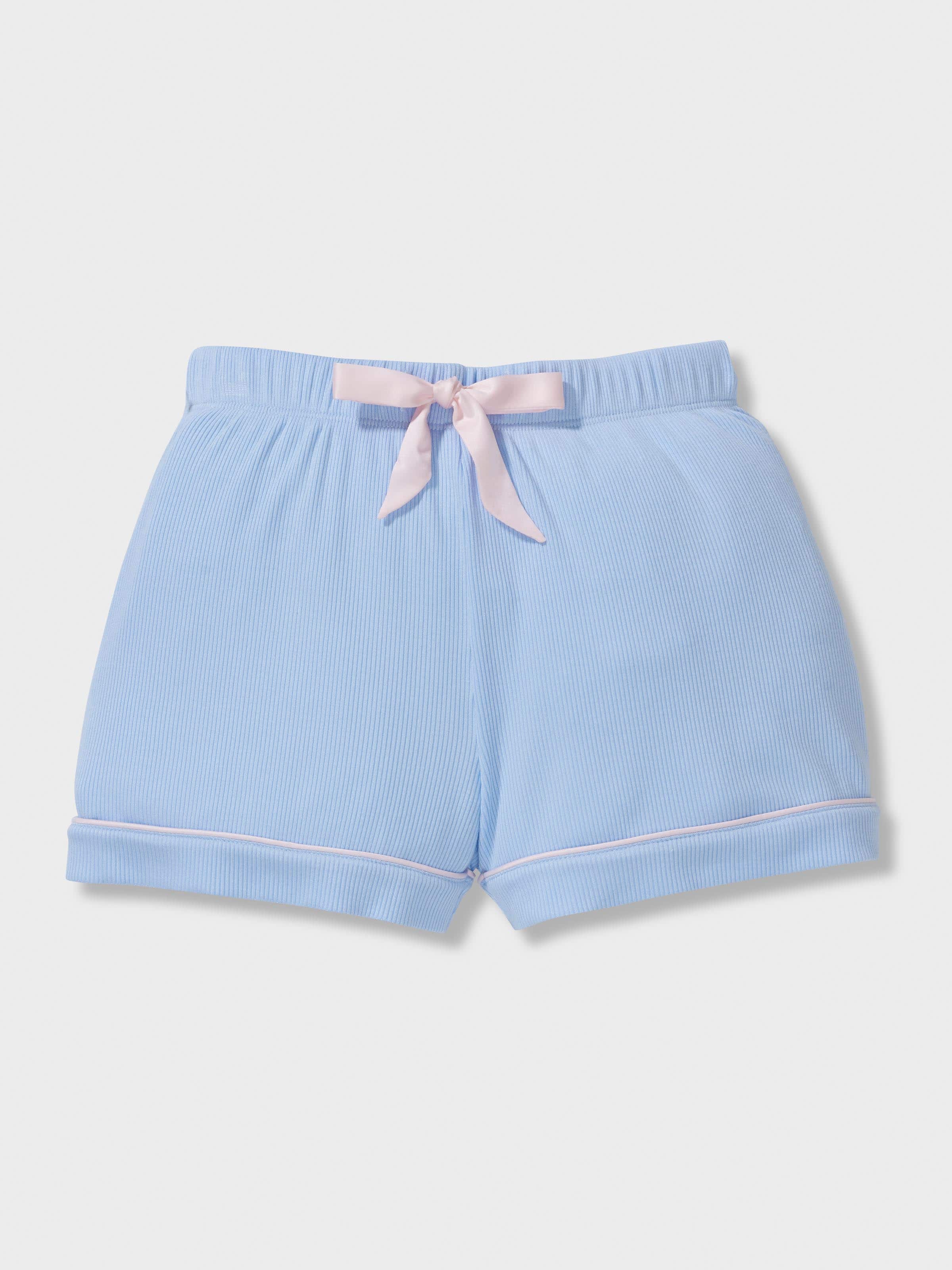 Jnr Girls Blue Rib Short Classic Pj Set