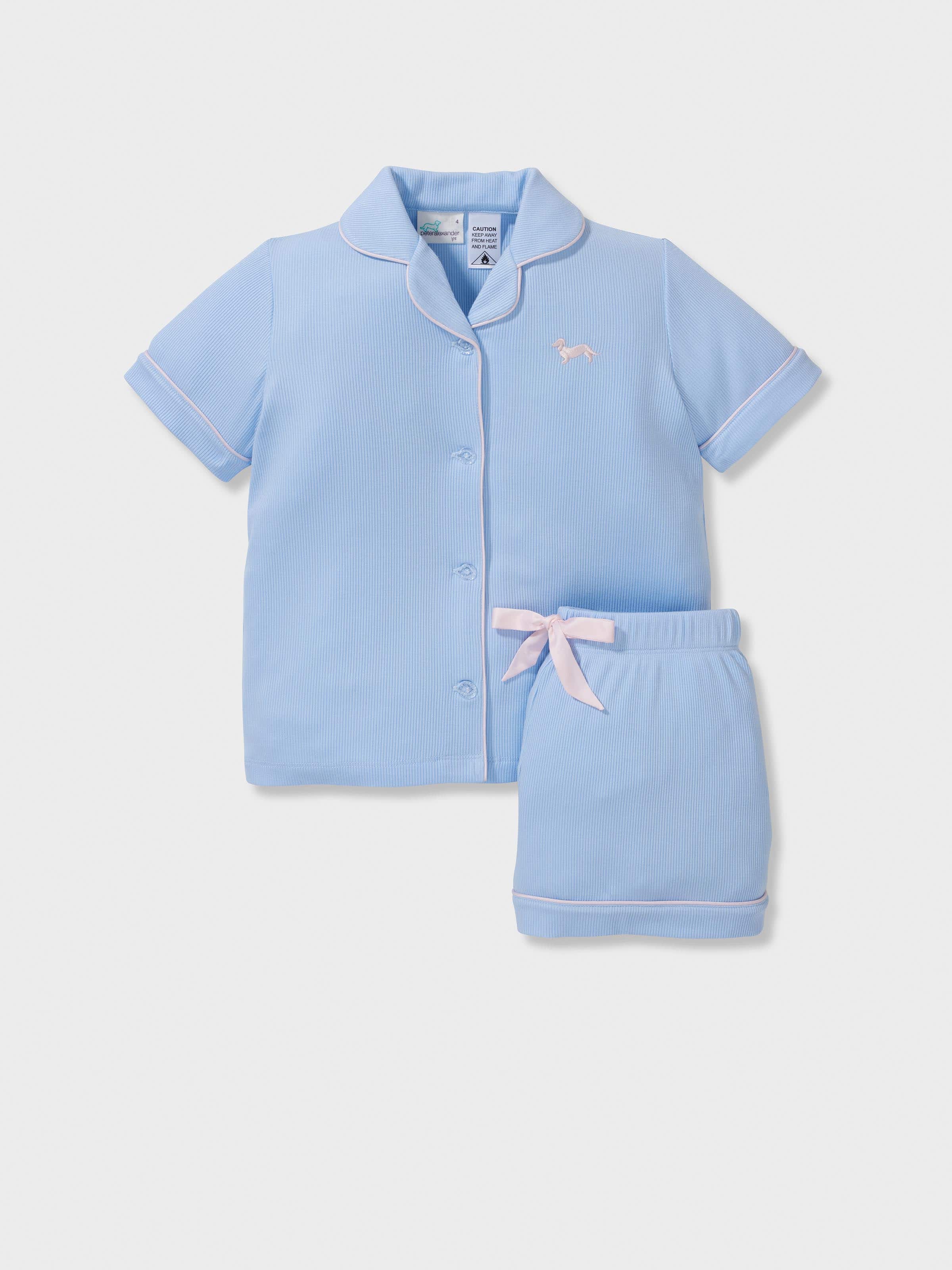 Jnr Girls Blue Rib Short Classic Pj Set