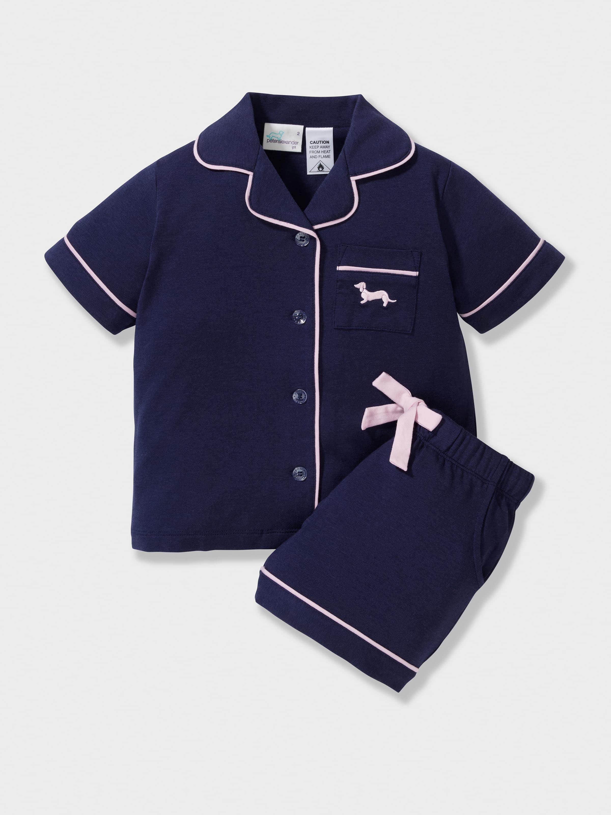 Girls Navy Bamboo Short Classic Pj Set