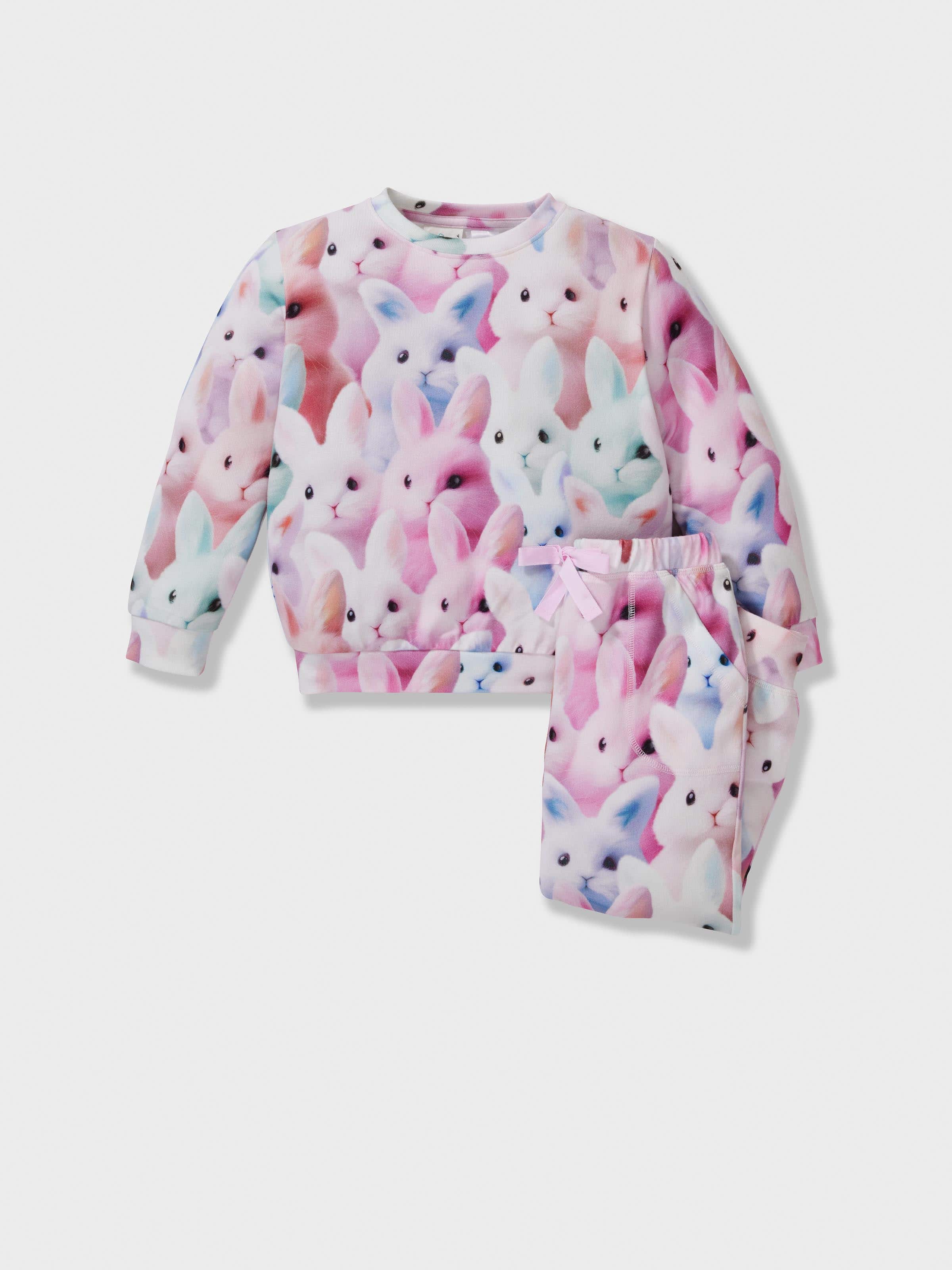 Jnr Girls Soft Bunnies Plush Long Pj Set