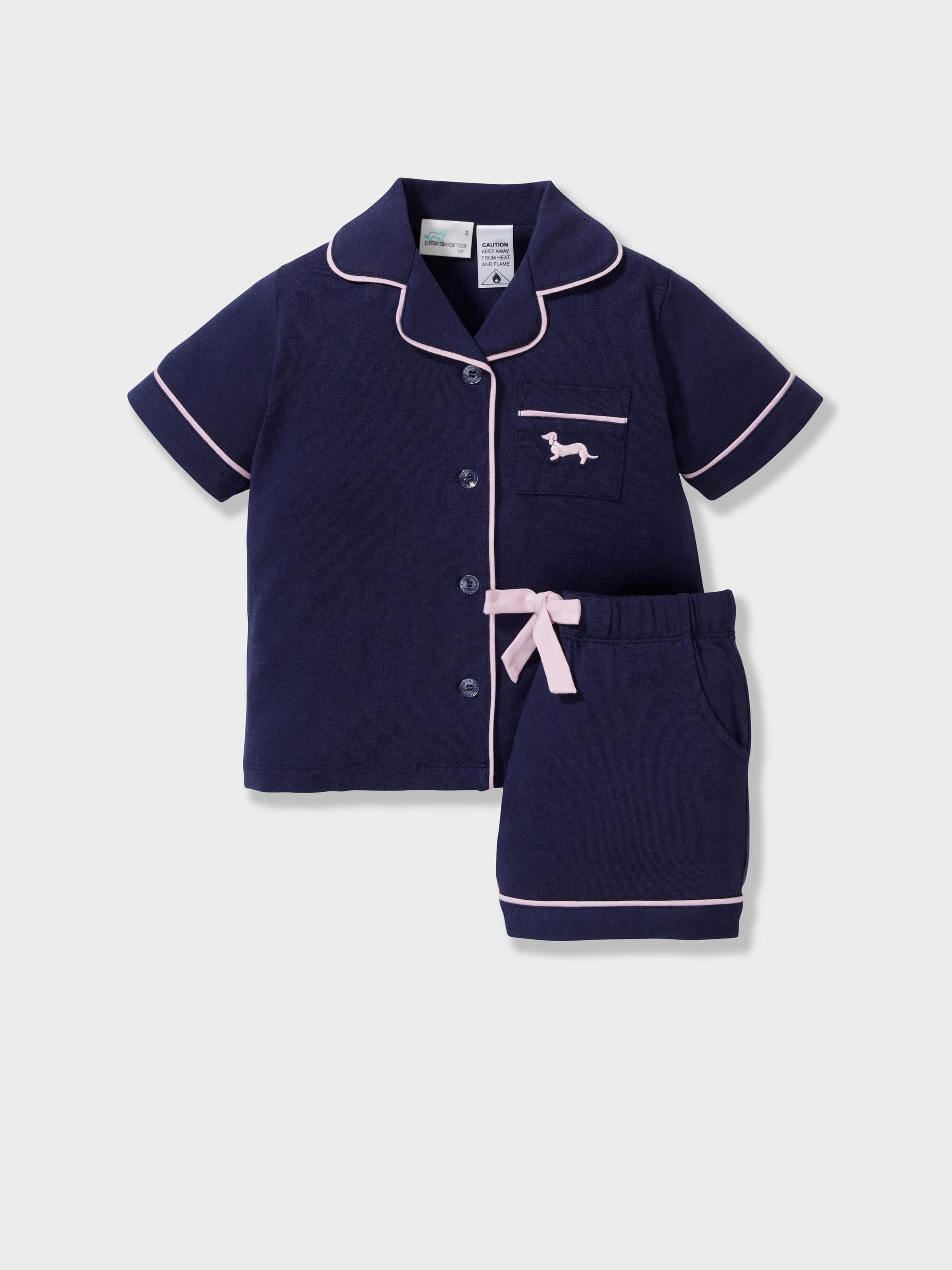 Jnr Girls Navy Bamboo Short Classic Pj Set
