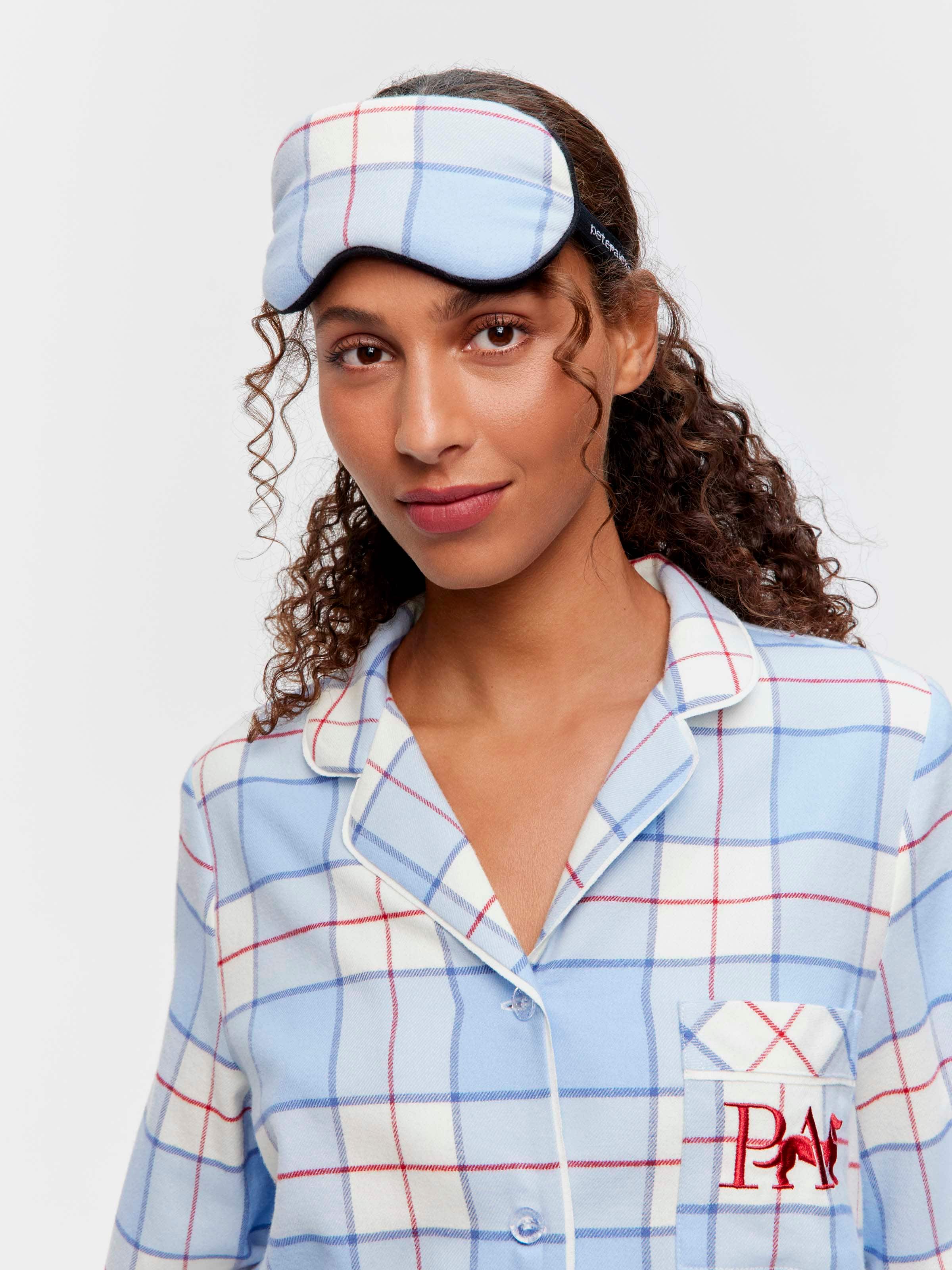 Blue & Red Check Eye Mask