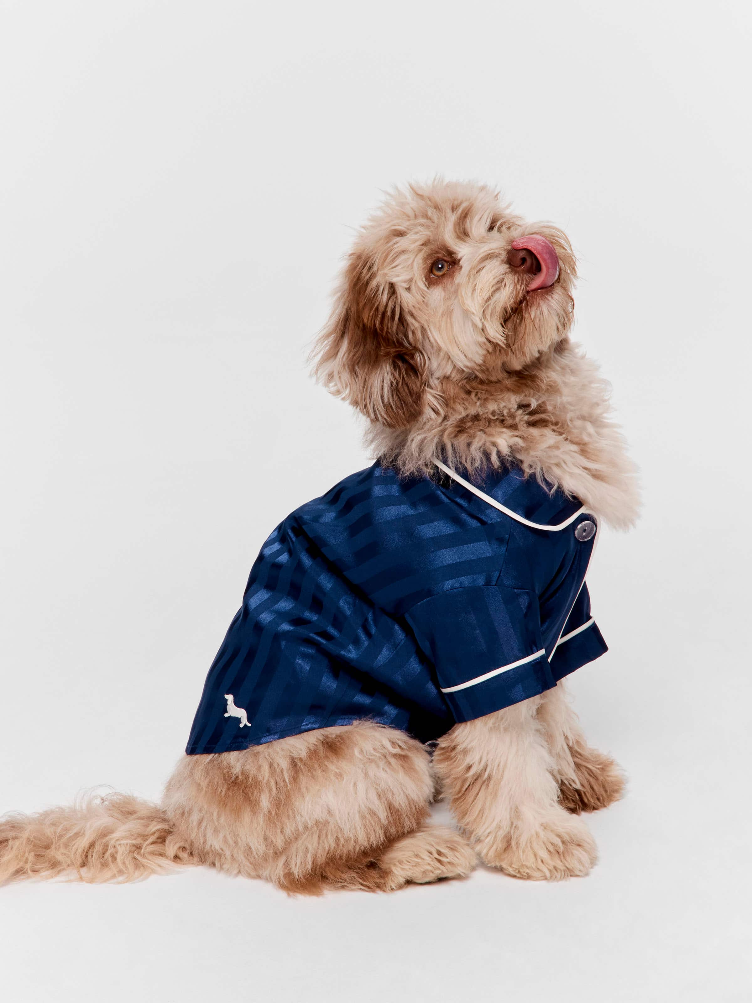 Navy Self Stripe Satin Dog Shirt
