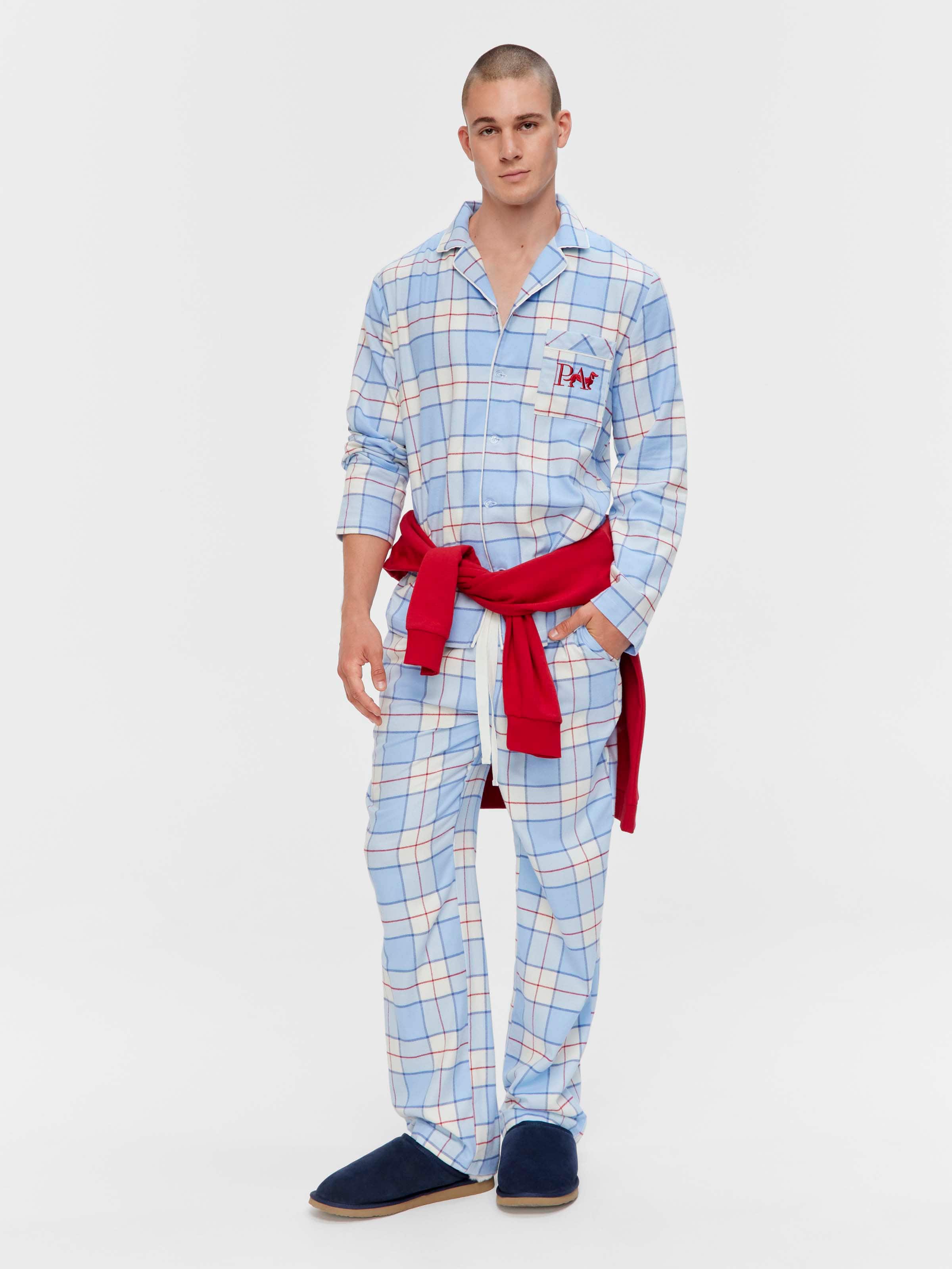Blue & Red Check Flannelette Long Sleeve Pj Set