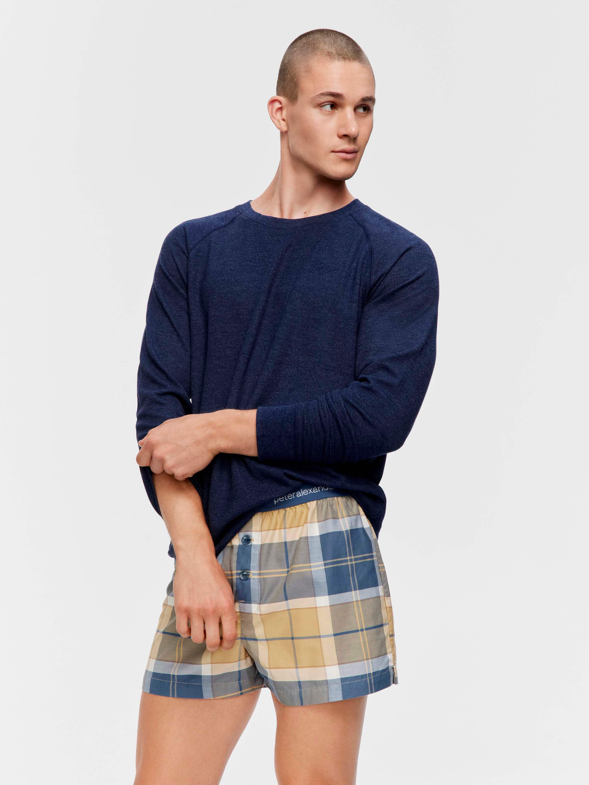 Blue Check 100% Cotton Boxer Short