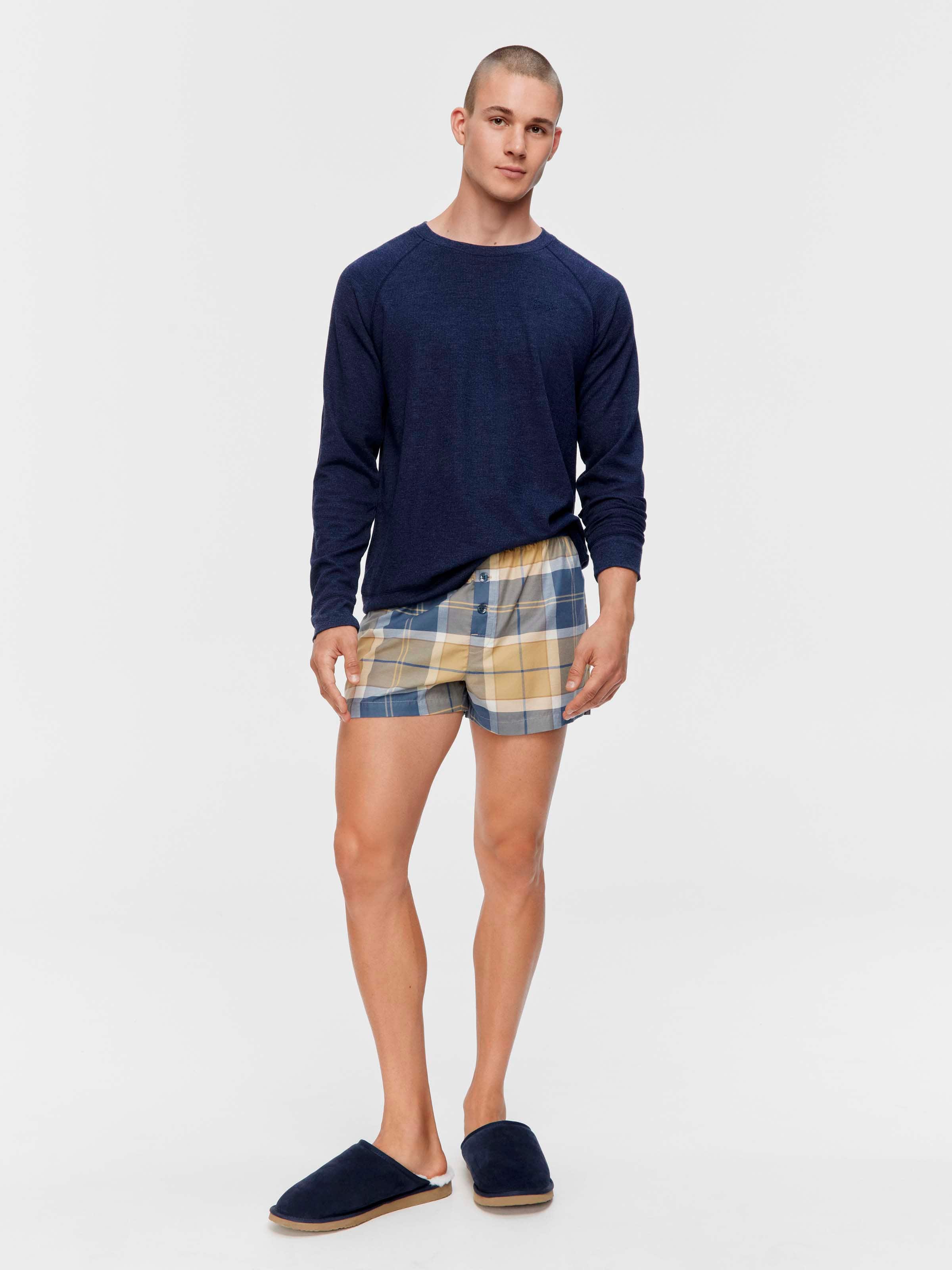 Blue Check 100% Cotton Boxer Short