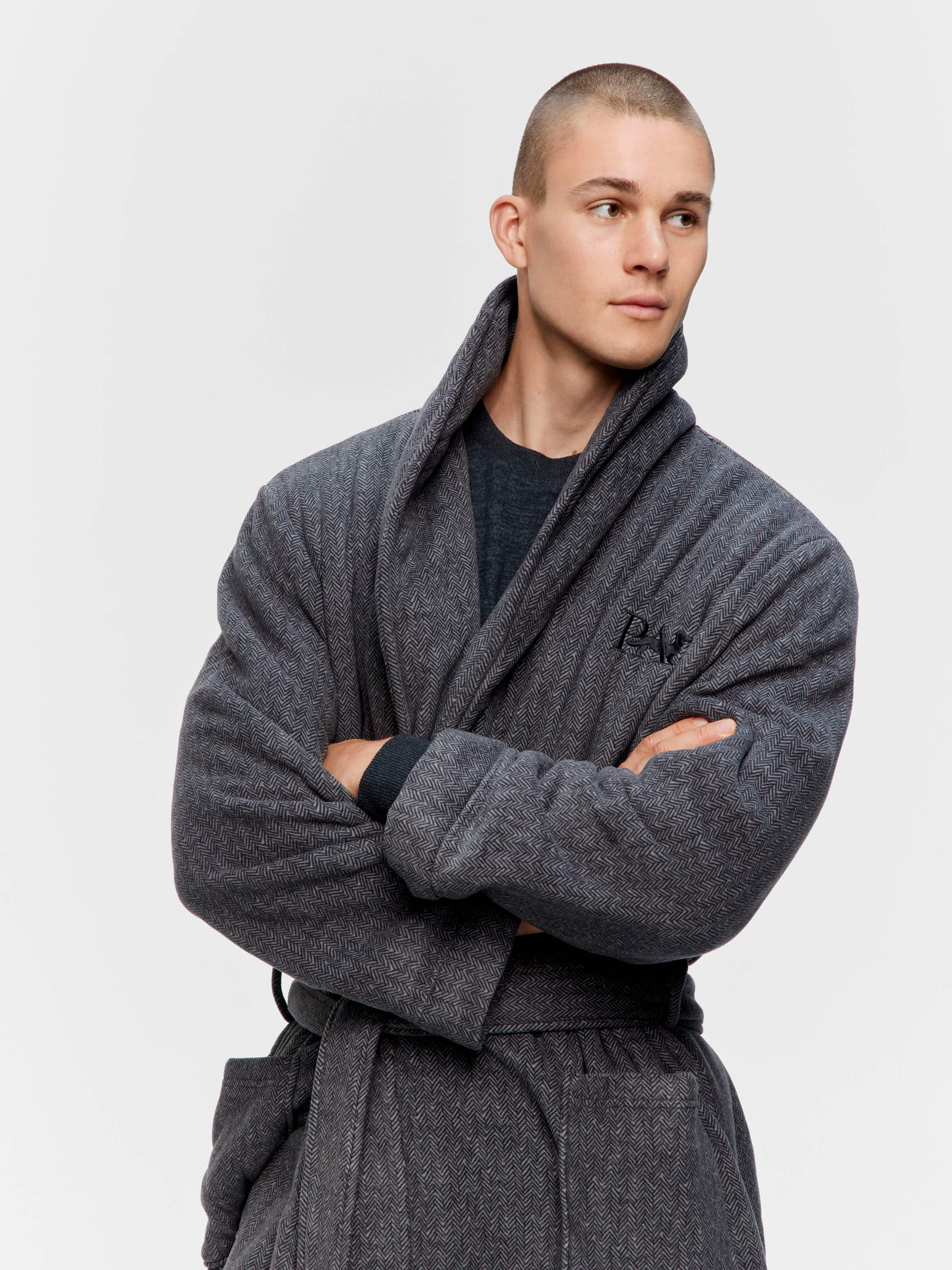 men's grey dressing gown Thom Sweeney - Charcoal Brushed Cotton Dressing Gown