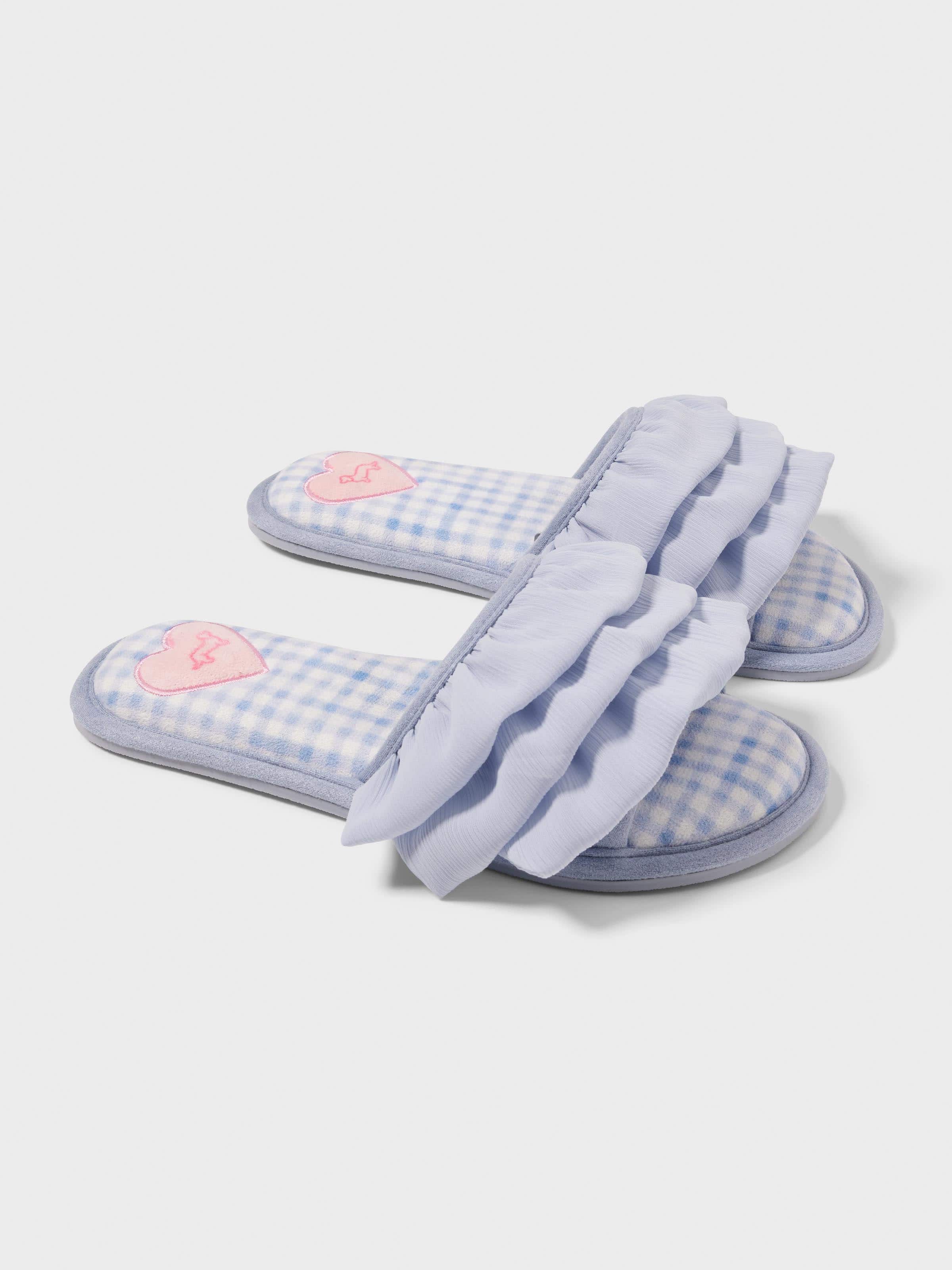 Blue Gingham Ruffle Slide