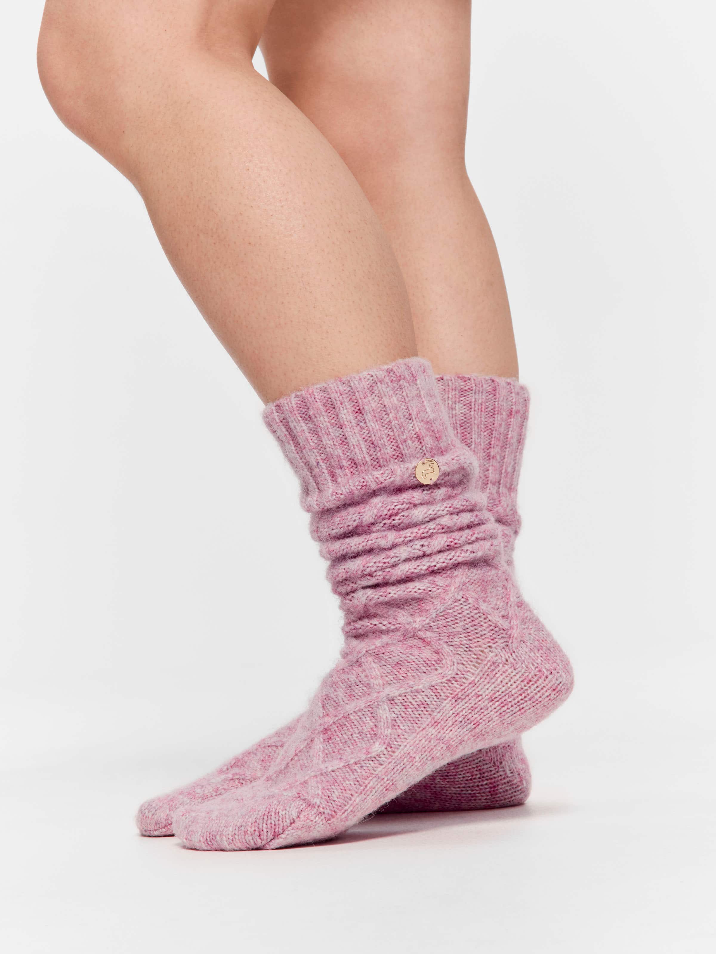 Lilac Long Argyle Chunky Cable Knit Sock