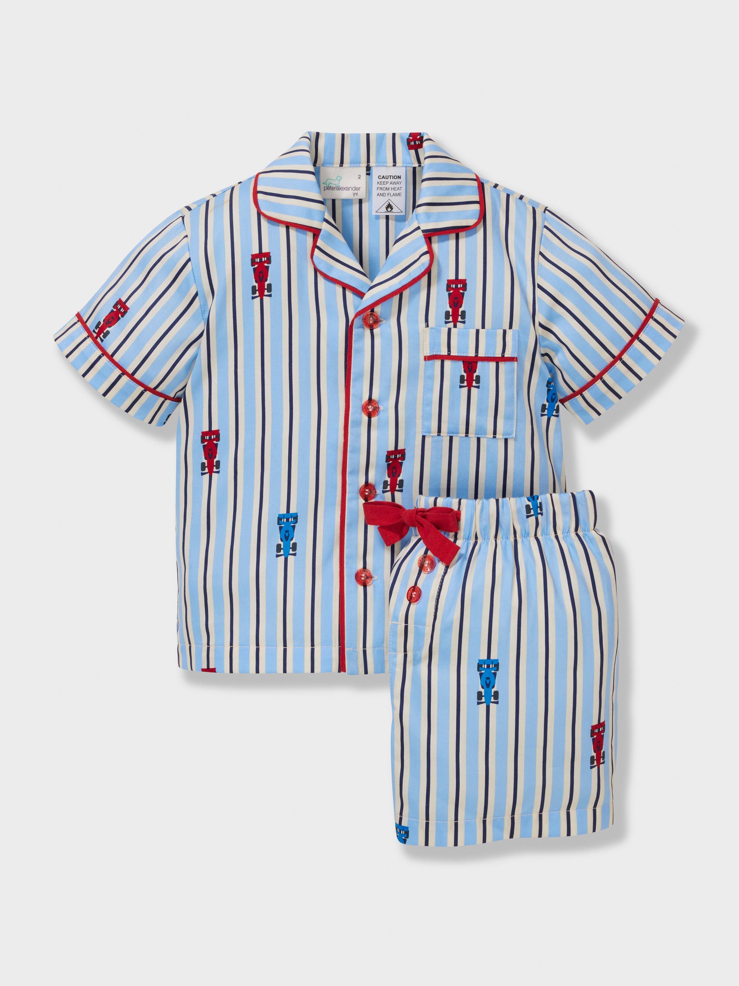Jnr Boys Racing Stripes 100% Cotton Classic Short Pj Set