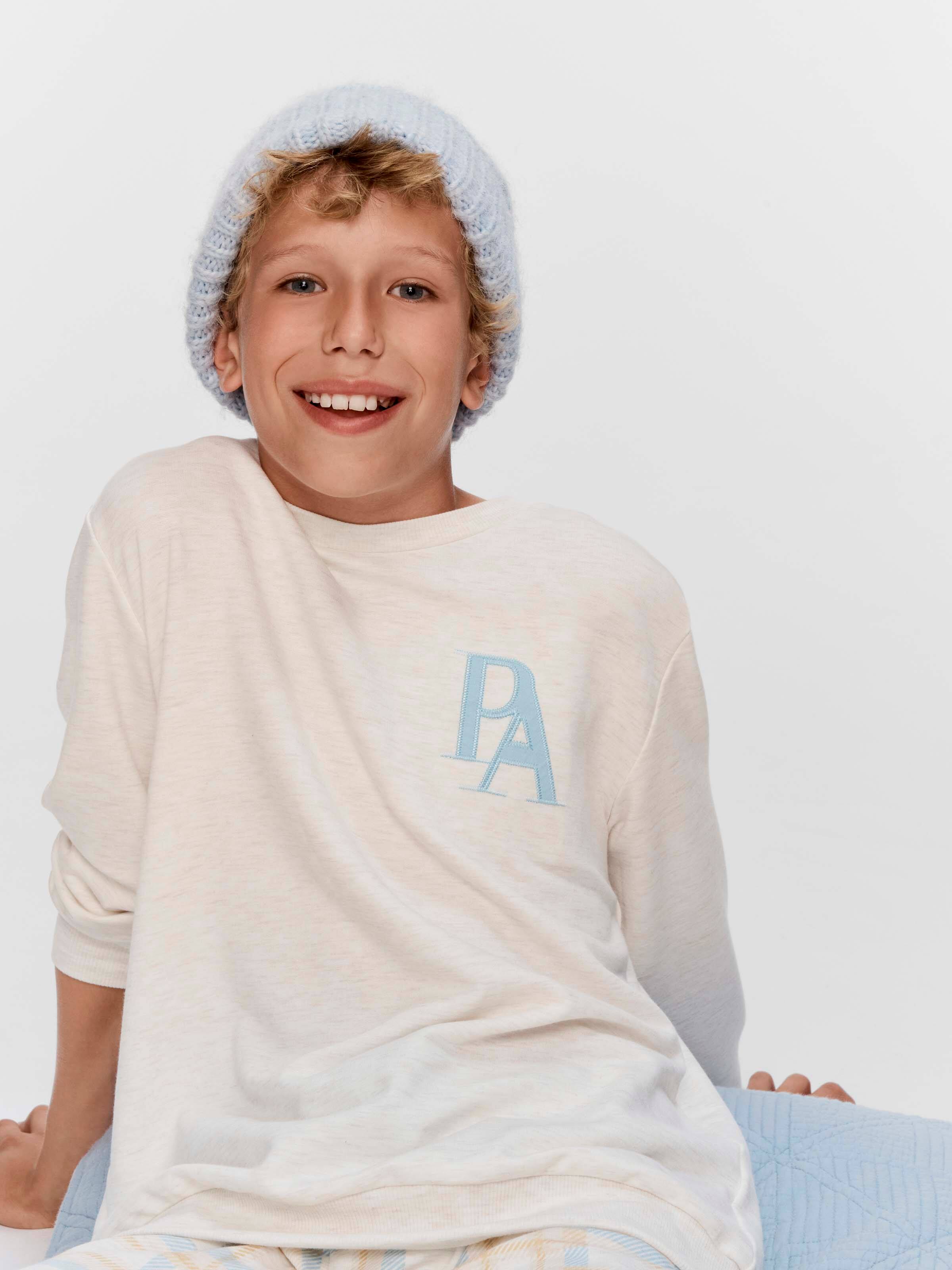 Boys Oat Check Long Pj Set