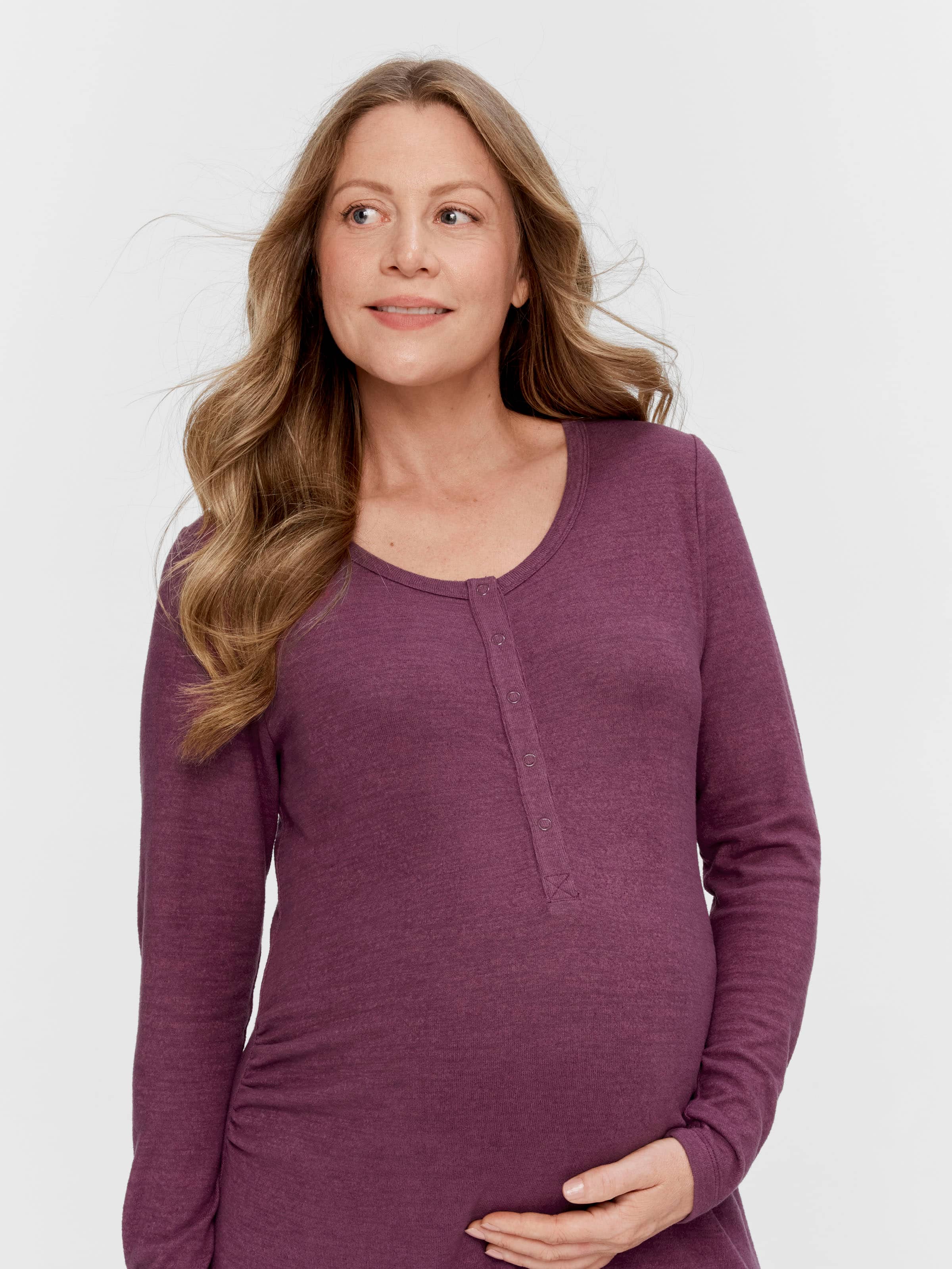 Maternity Plum Fuzzy Long Sleeve Nightie