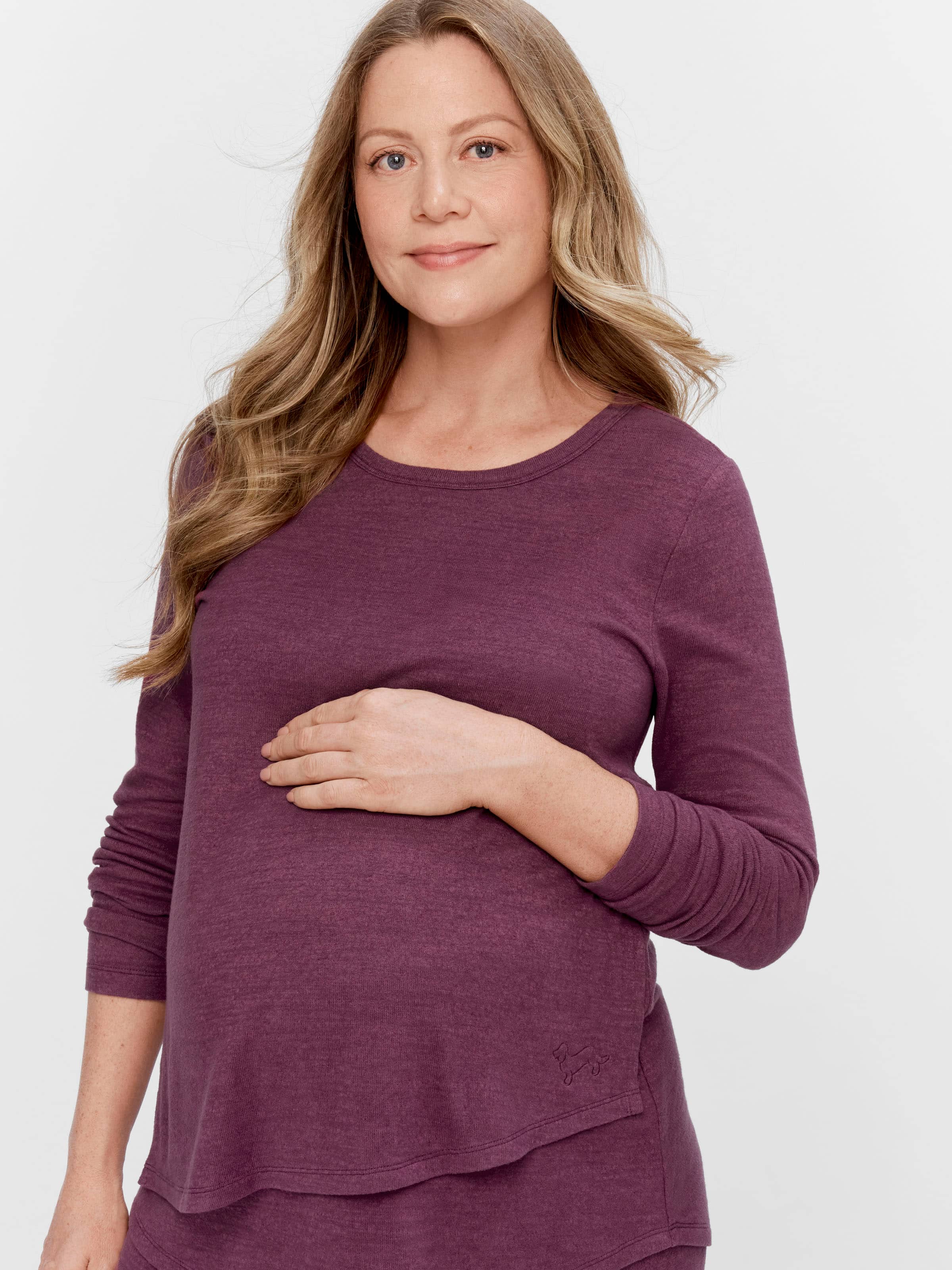 Maternity Plum Fuzzy Long Pj Set