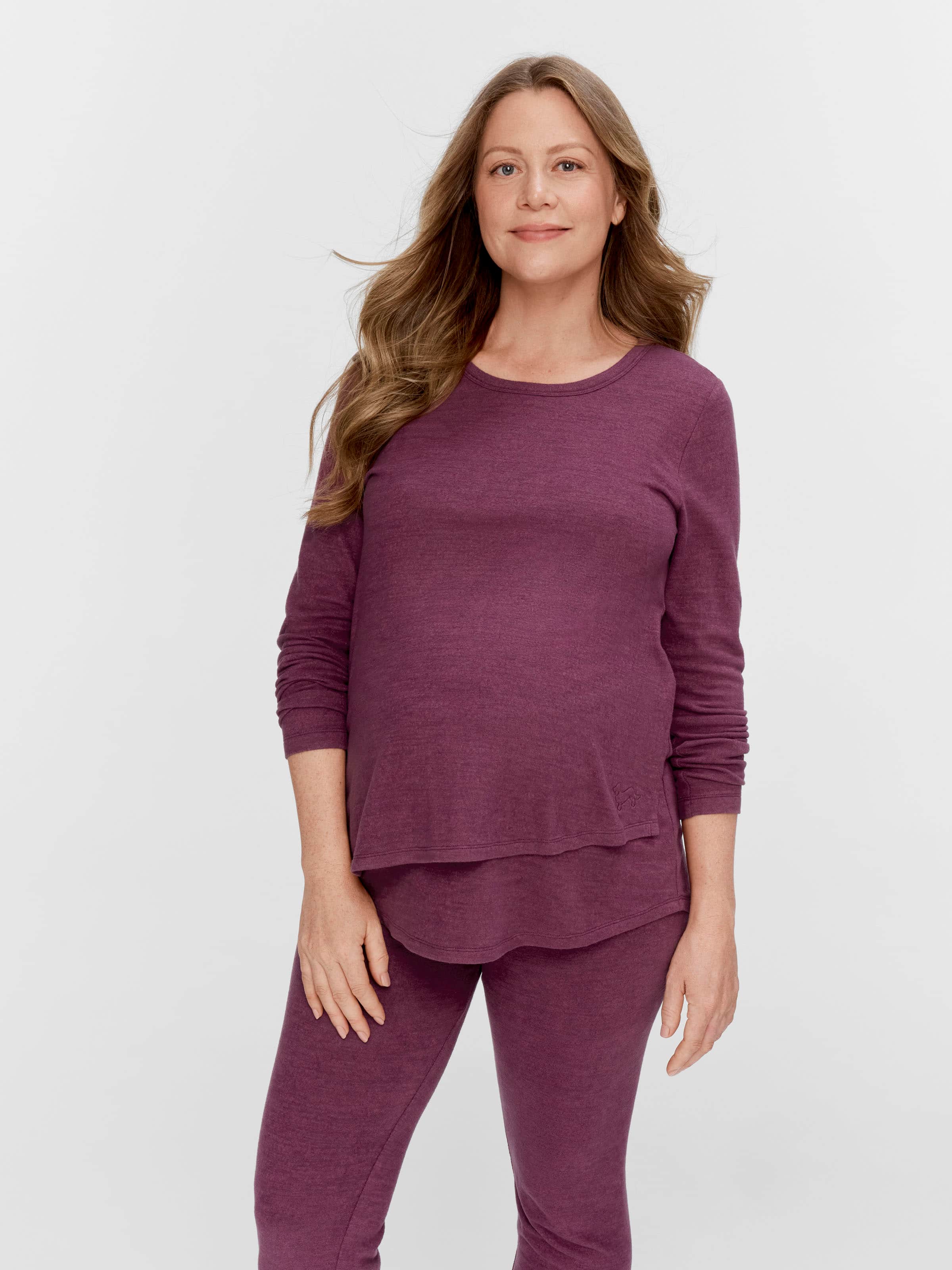 Maternity Plum Fuzzy Long Pj Set