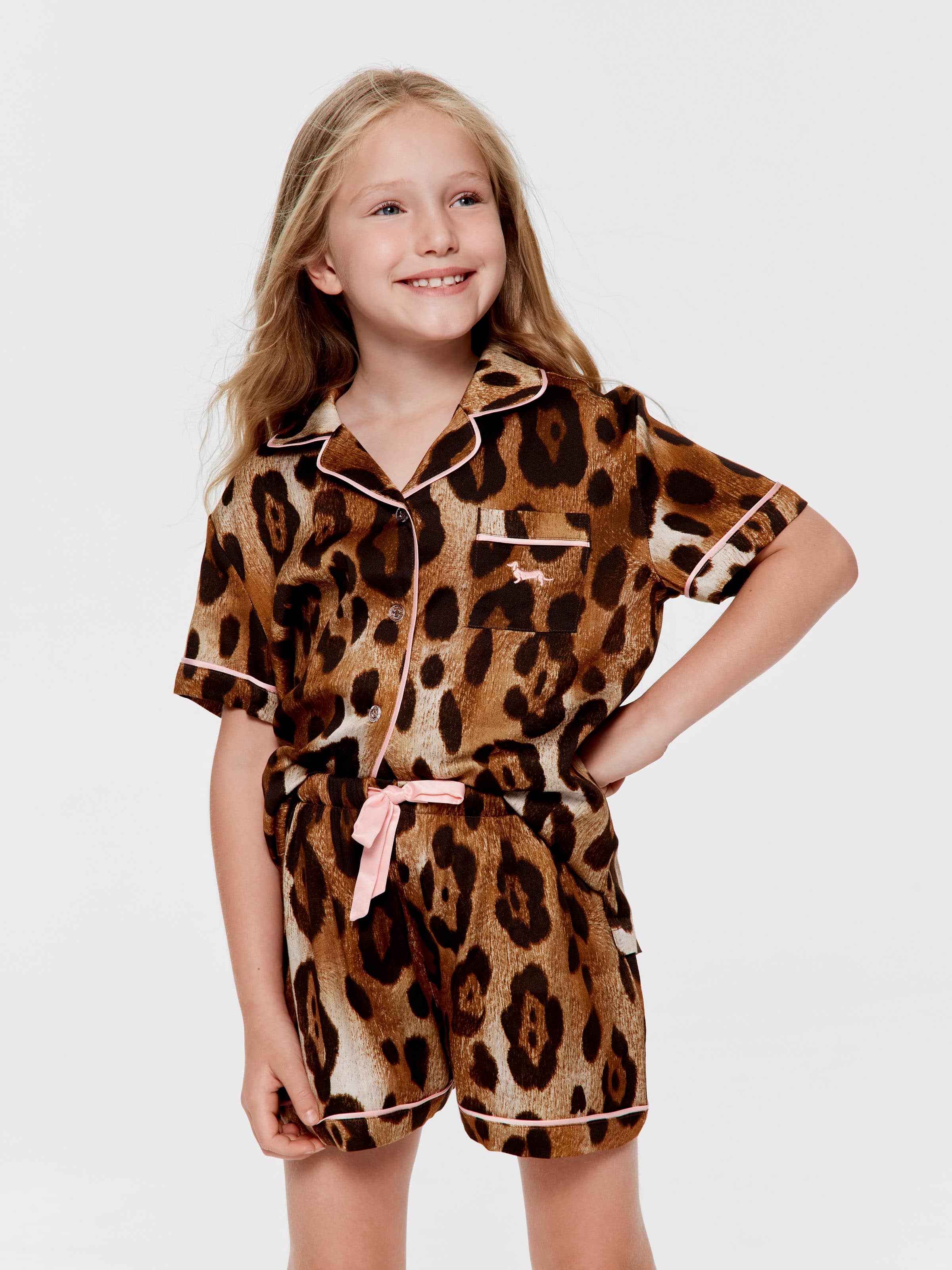 Girls Leopard Print Short Classic Pj Set