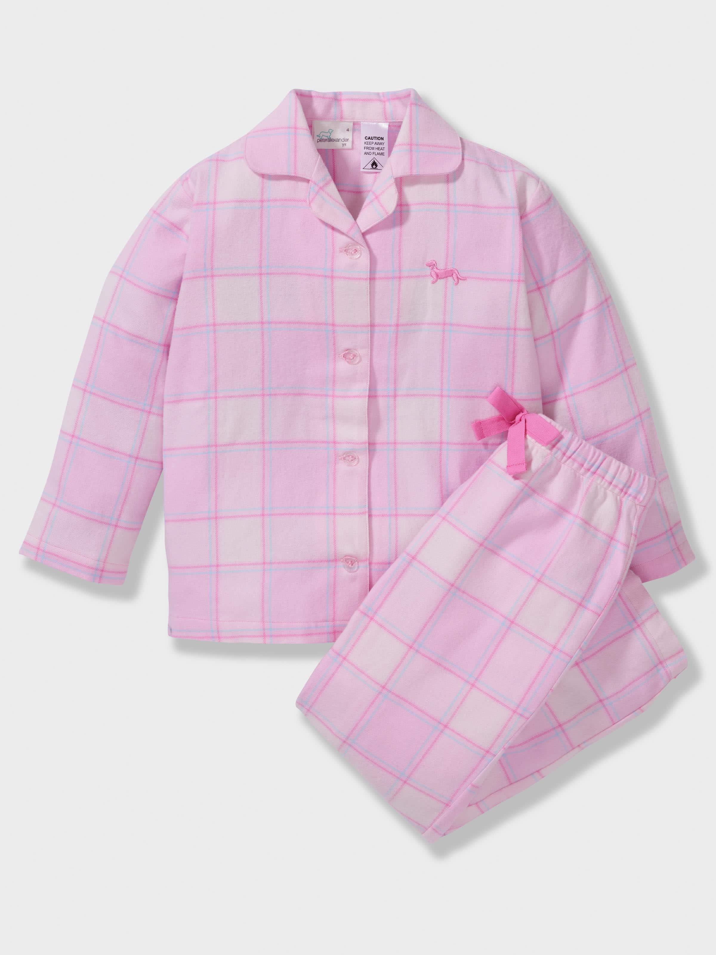 Girls Pink Check 100% Cotton Long Pj Set