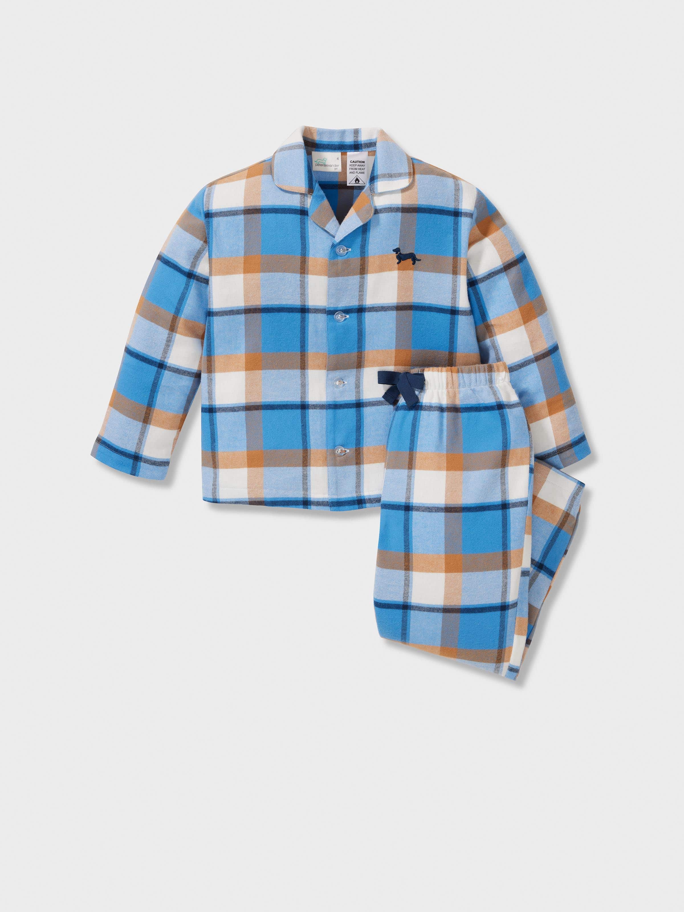 Jnr Boys Blue Check 100% Cotton Classic Long Pj Set