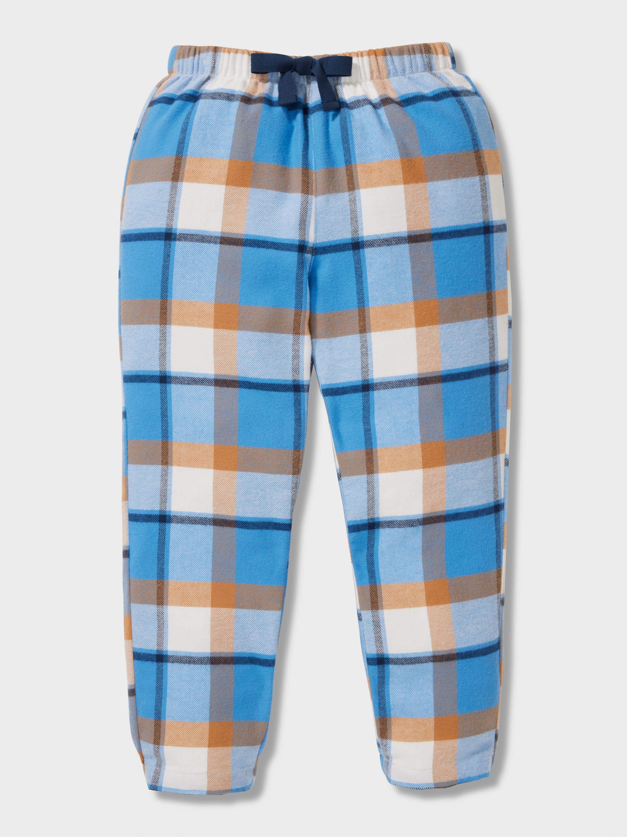 Boys Blue Check 100% Cotton Long Pj Set