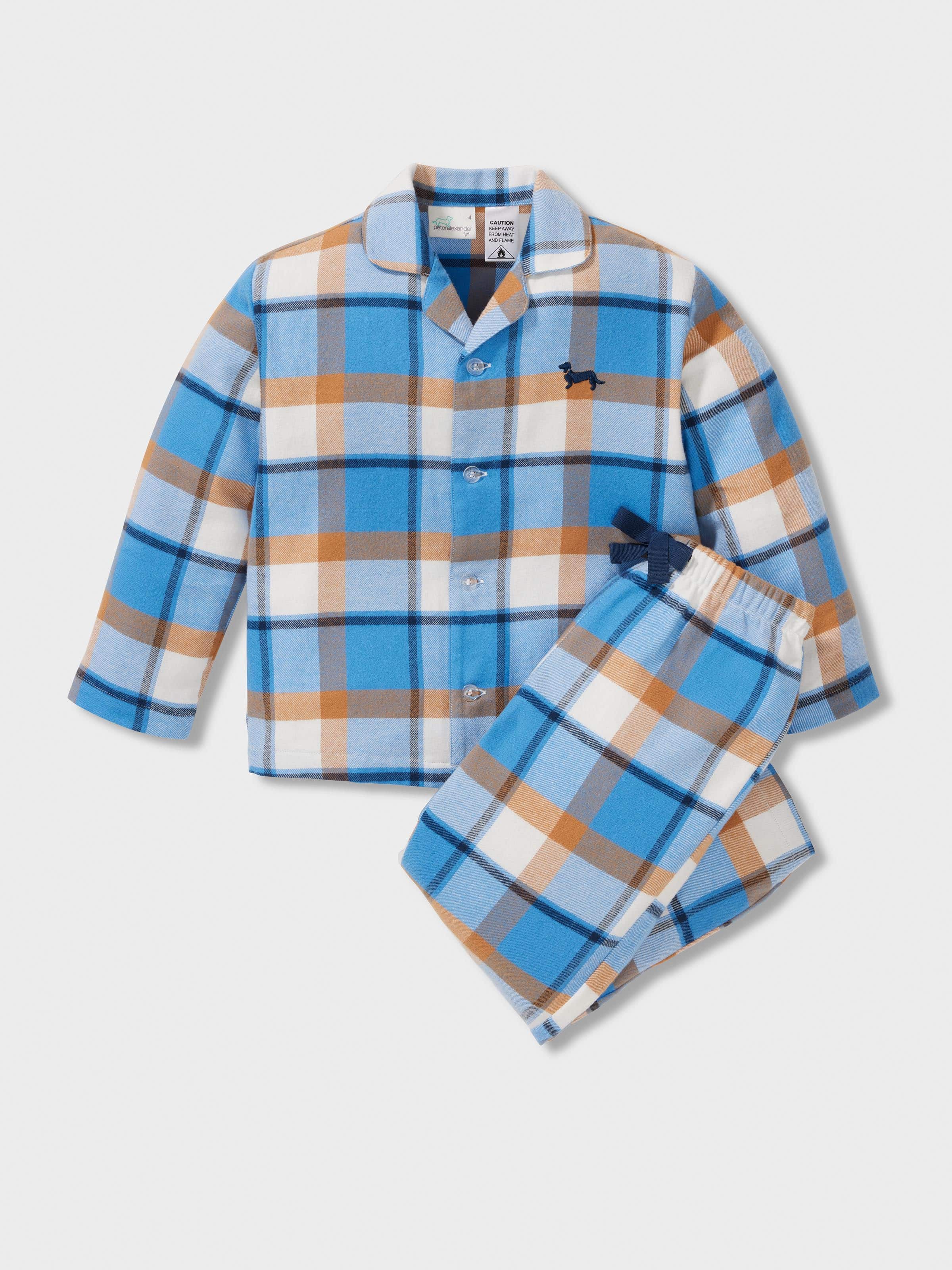 Boys Blue Check 100% Cotton Long Pj Set