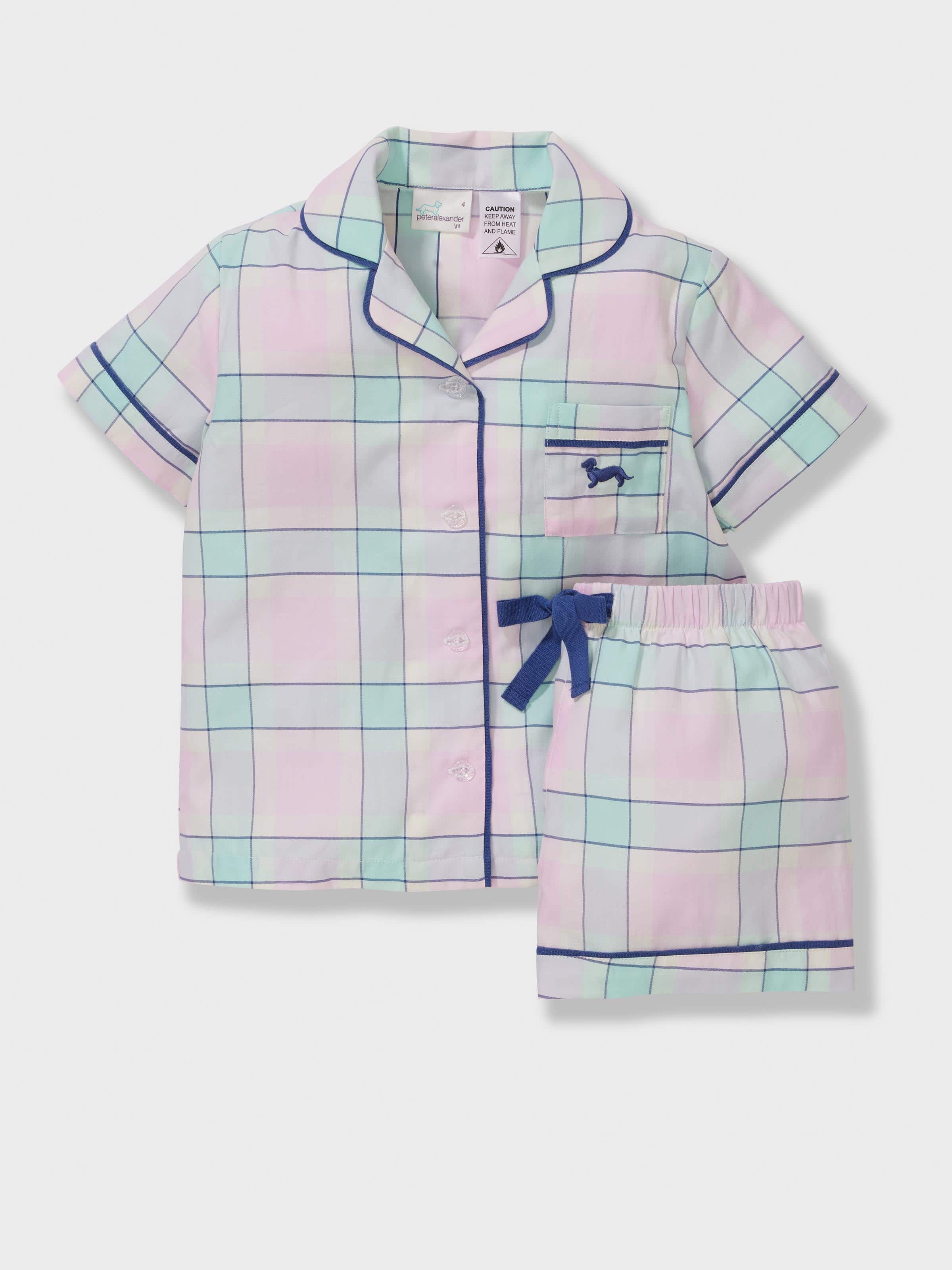 Jnr Girls Pink Check 100% Cotton Classic Shortie Pj Set