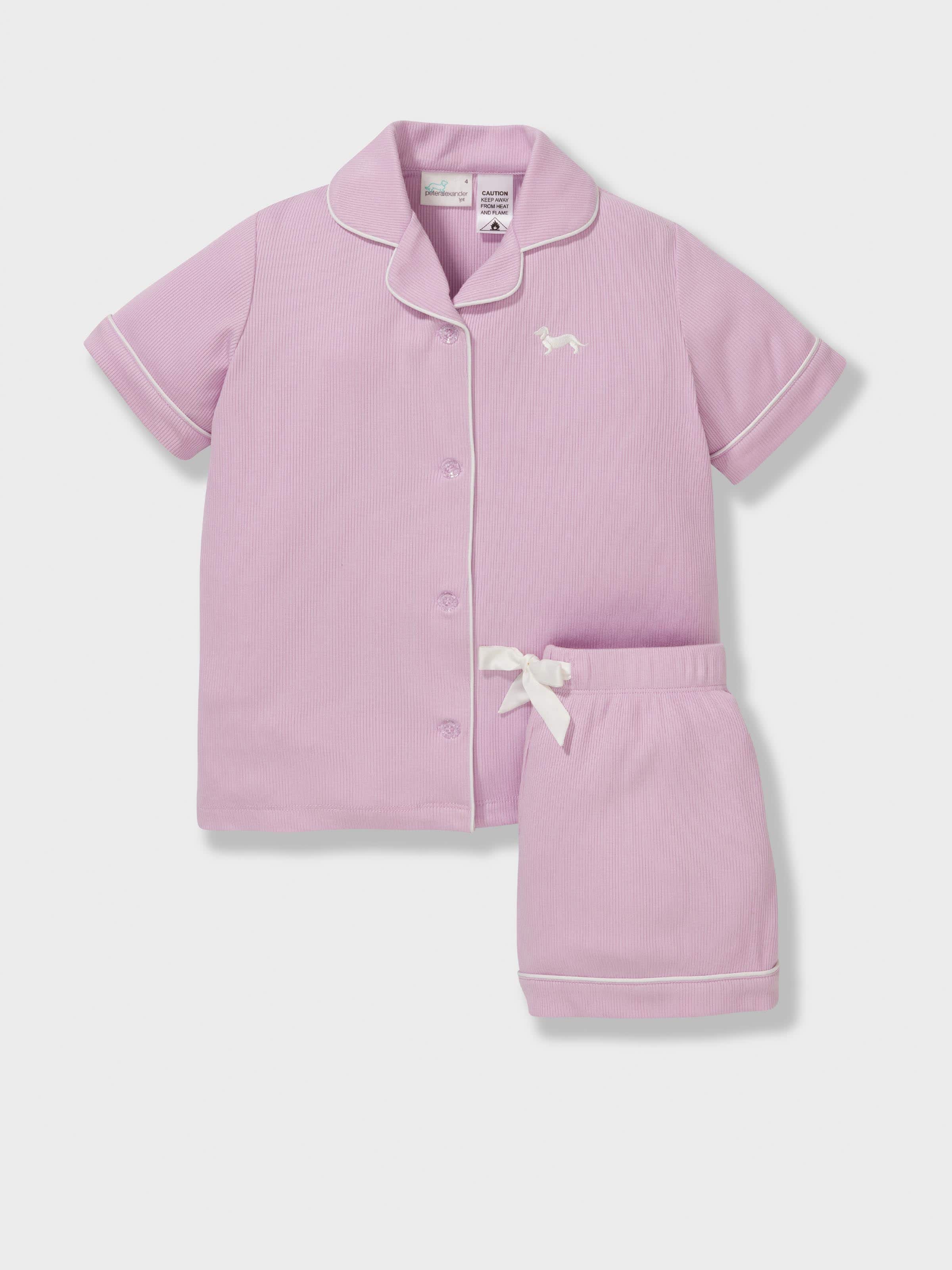 Jnr Girls Lilac Rib Classic Shortie Pj Set